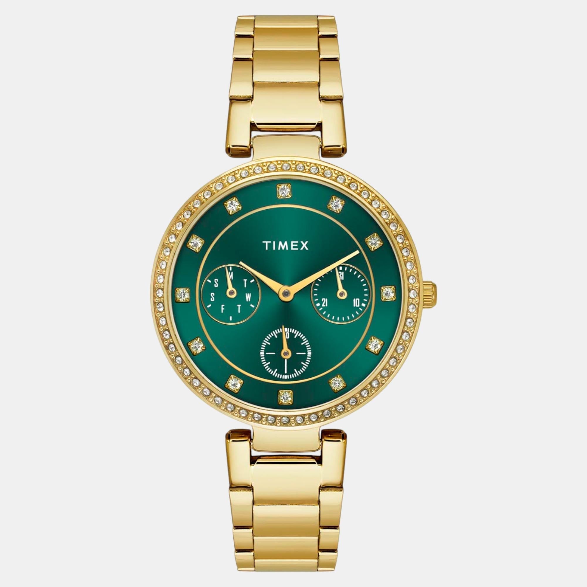 Timex Fashion Women Quartz Green Dial Multi-Function Stainless Steel Watch TWEL18700