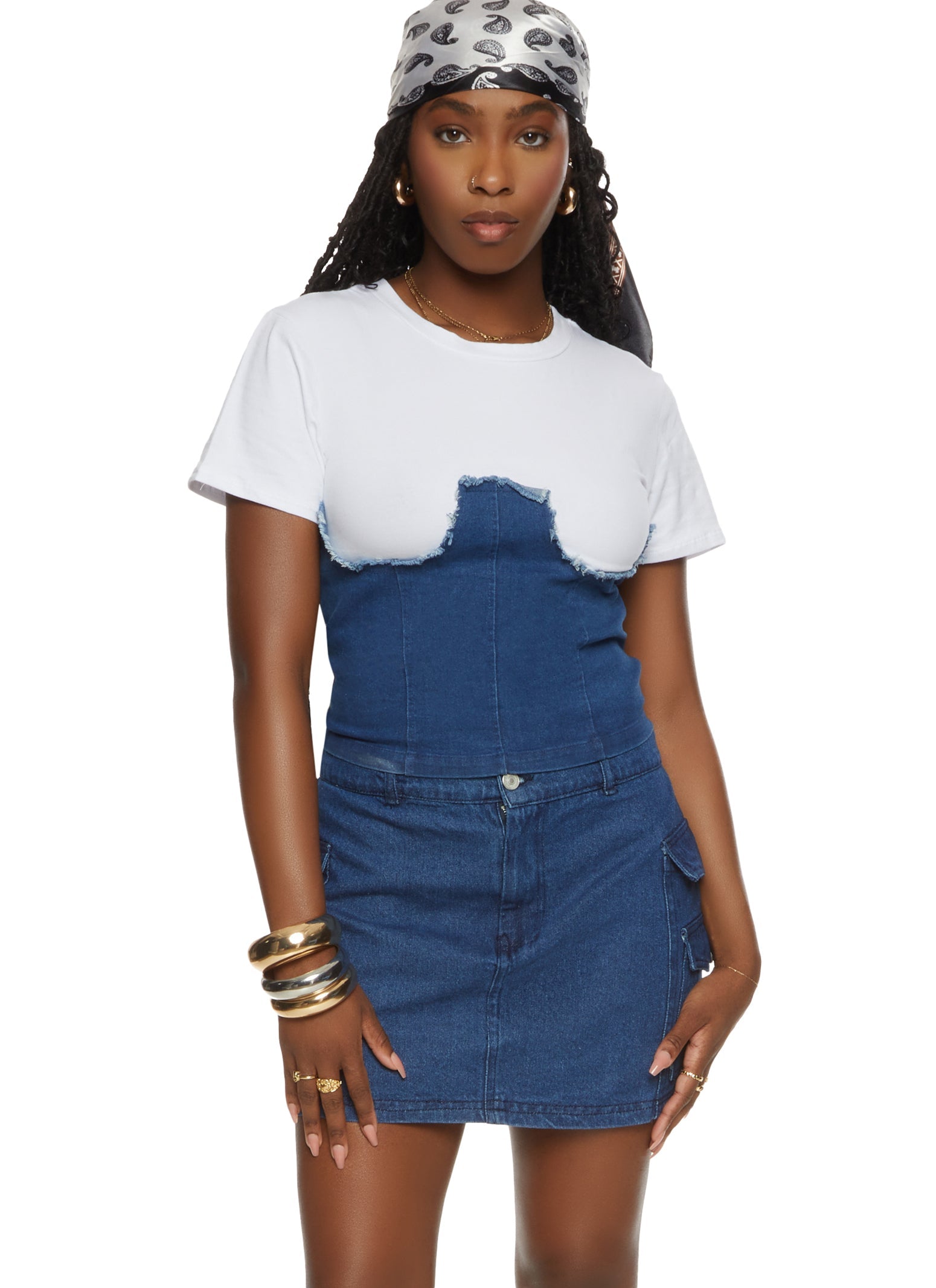 Rainbow Shops Corset Denim T Shirt – Women's