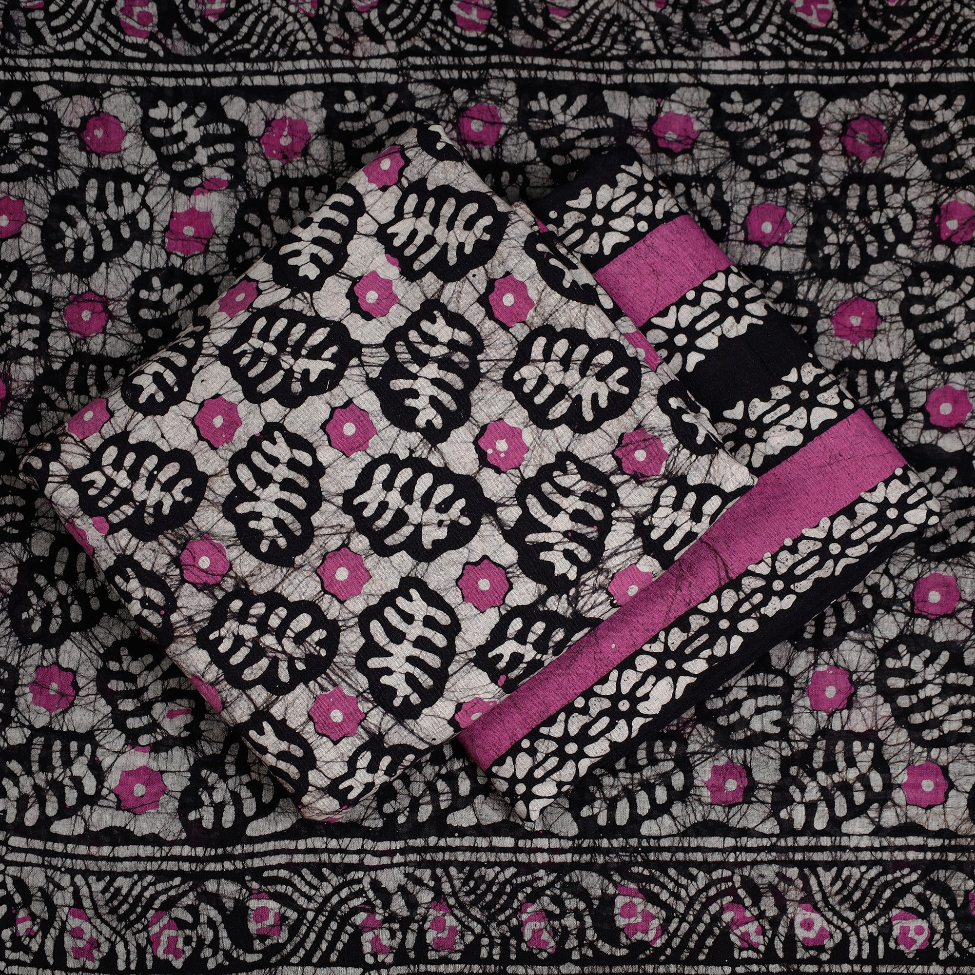 KACHCHH JI CHHAAP Black - 3pc Cotton Kutch Batik Print Dress Material 05 - view 2