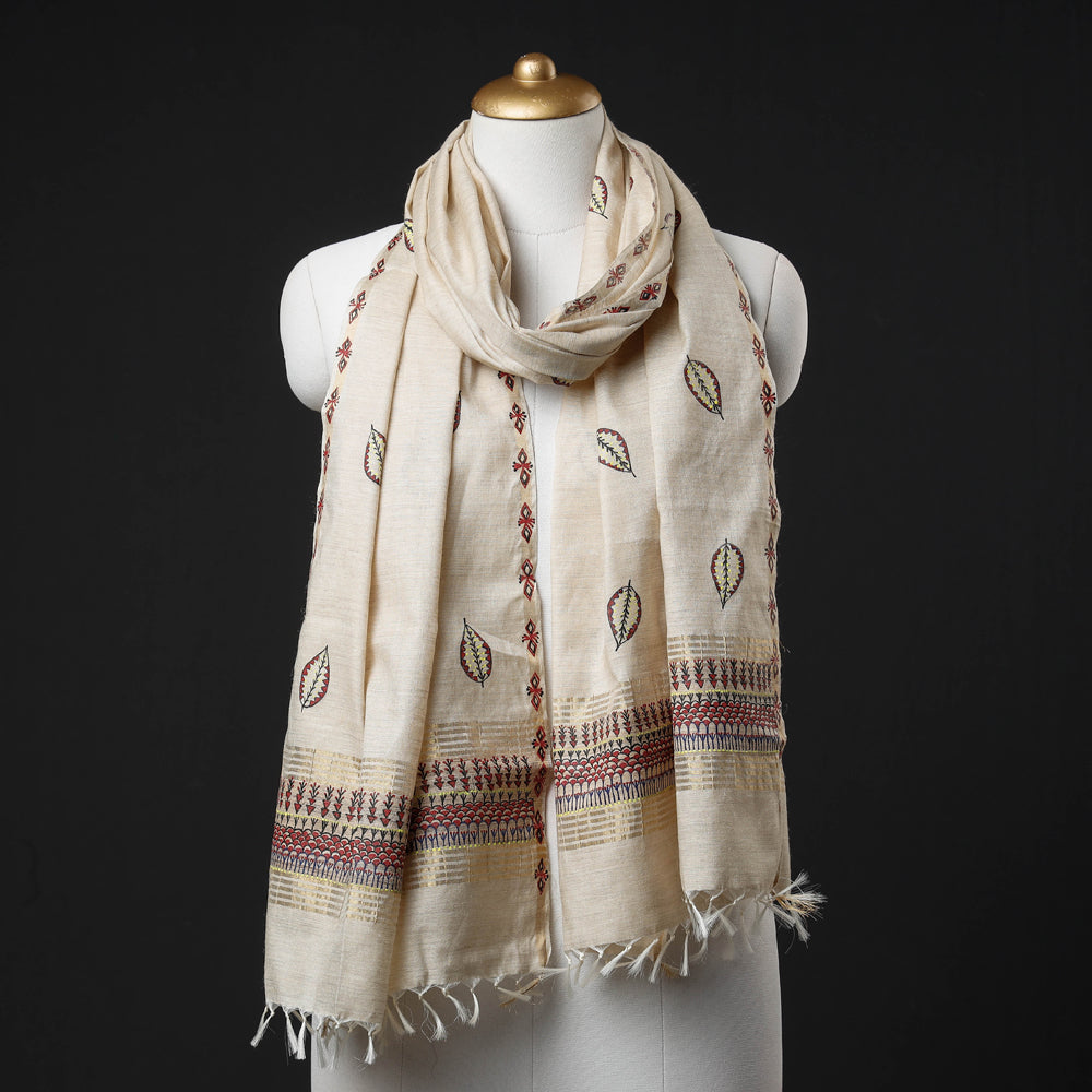 CHHATTISGARH HASTSHILP VIKAS BOARD Beige - Traditional Godana Handpainted Spun Silk Handloom Stole