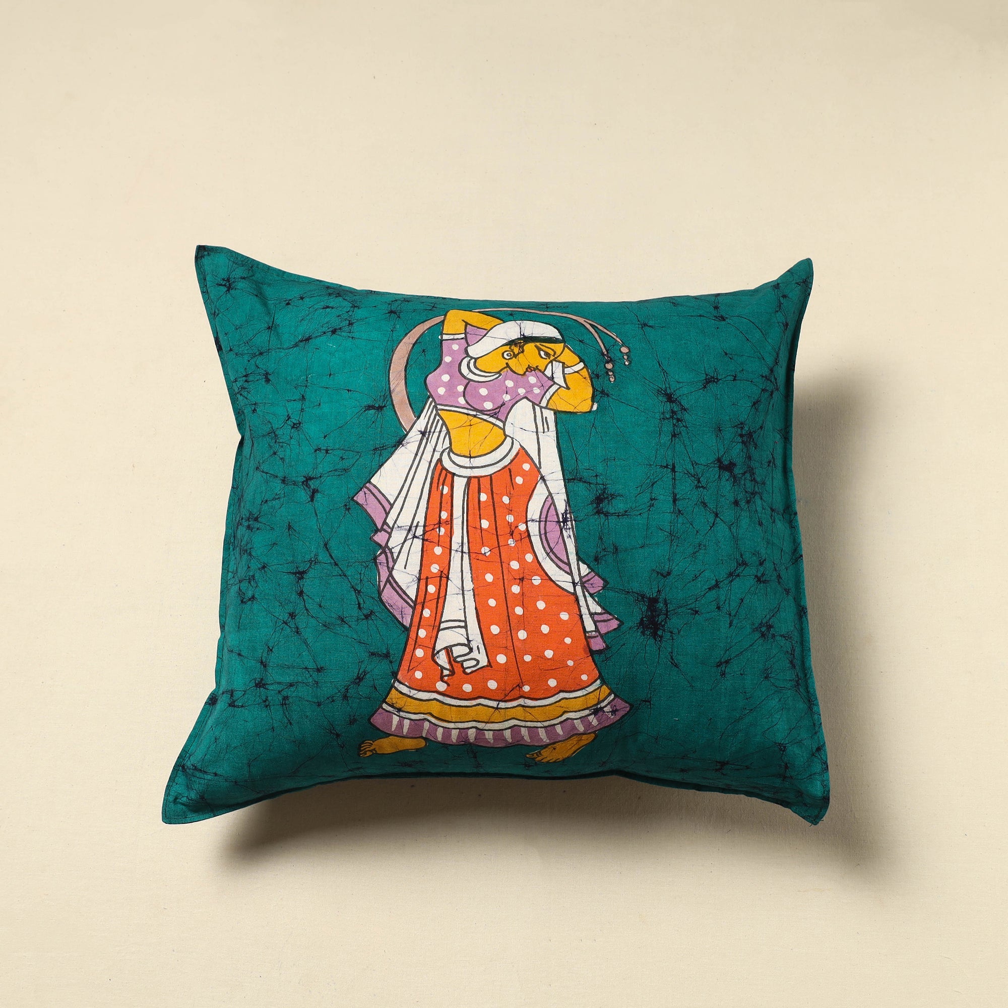 KACHCHH JI CHHAAP Green - Pure Cotton Hand Batik Cushion Cover (18 x 18 in) 04