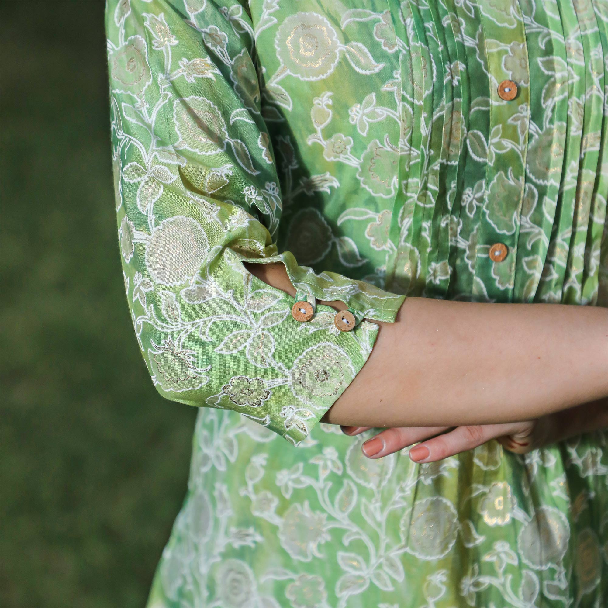 BlackTree green-floral-foil-printed-modal-top - view 8