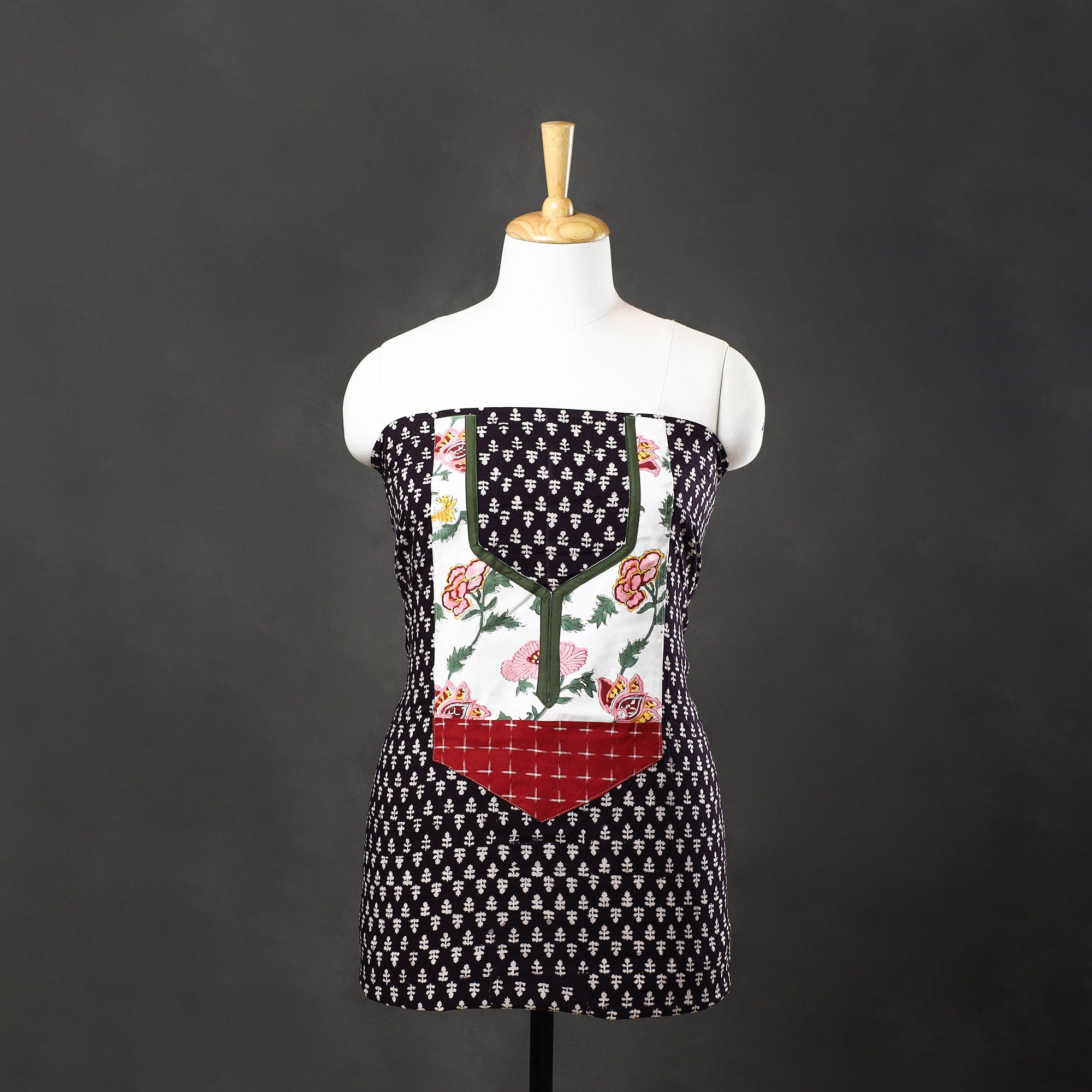 NOORI BAZAR Black - Bagh Print Cotton Kurta Material with Patchwork (3m) 10
