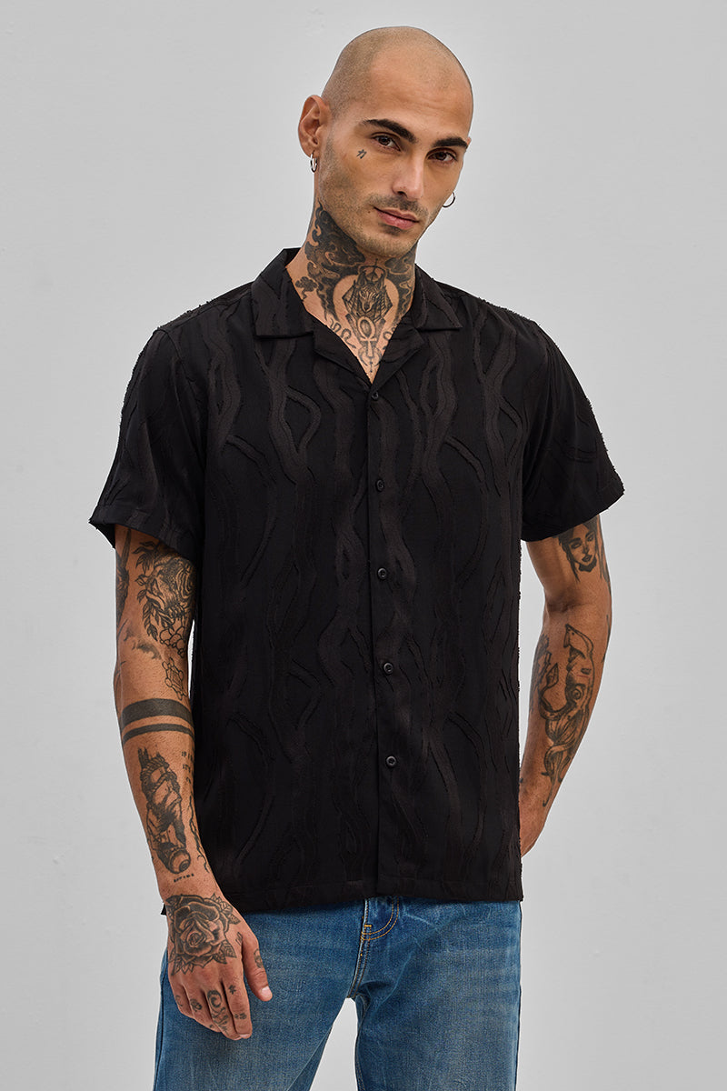 SNITCH Black Textured Box Fit Shirt - view 6