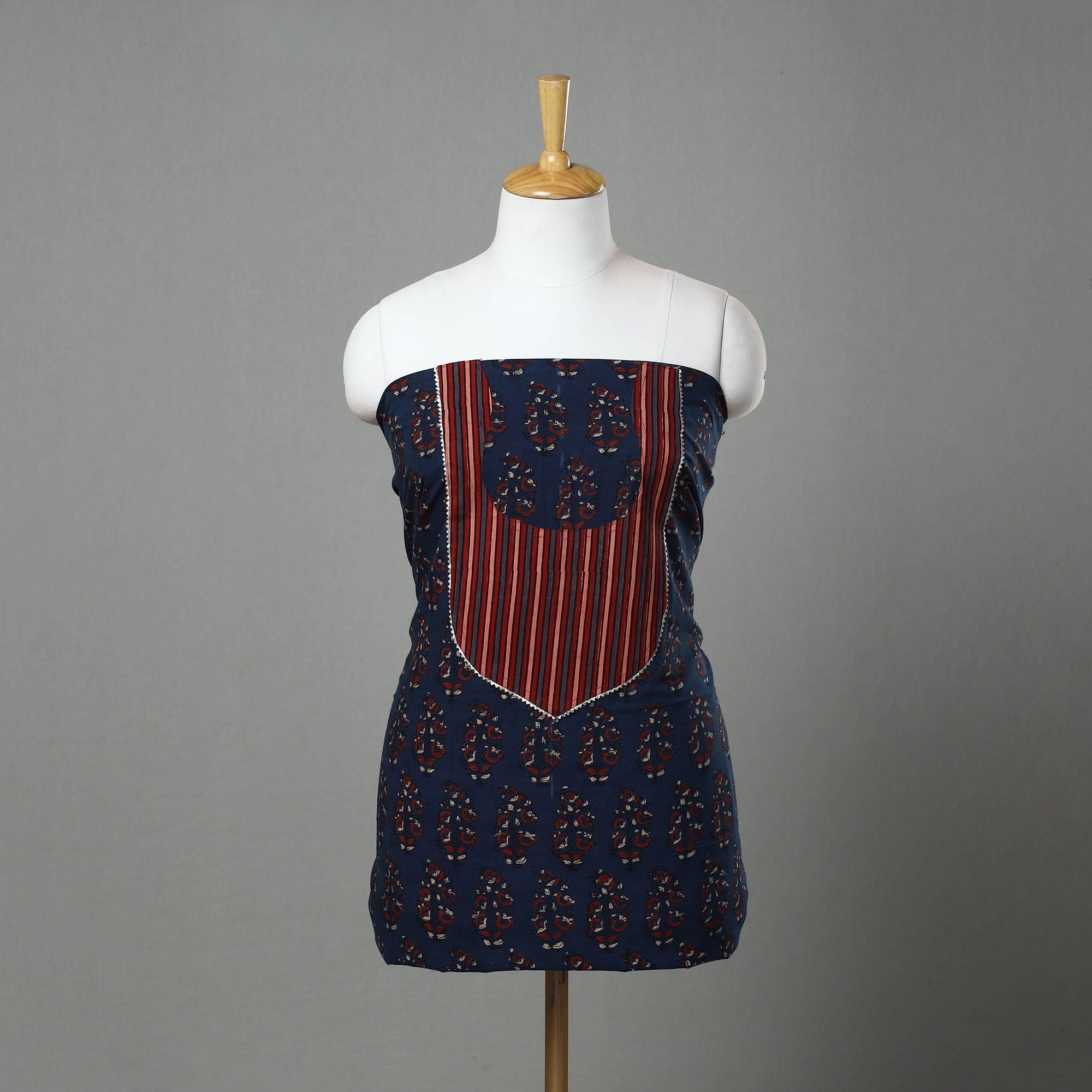 NOORI BAZAR Blue - Ajrakh Print Cotton Patchwork Kurta Material (3m) 04