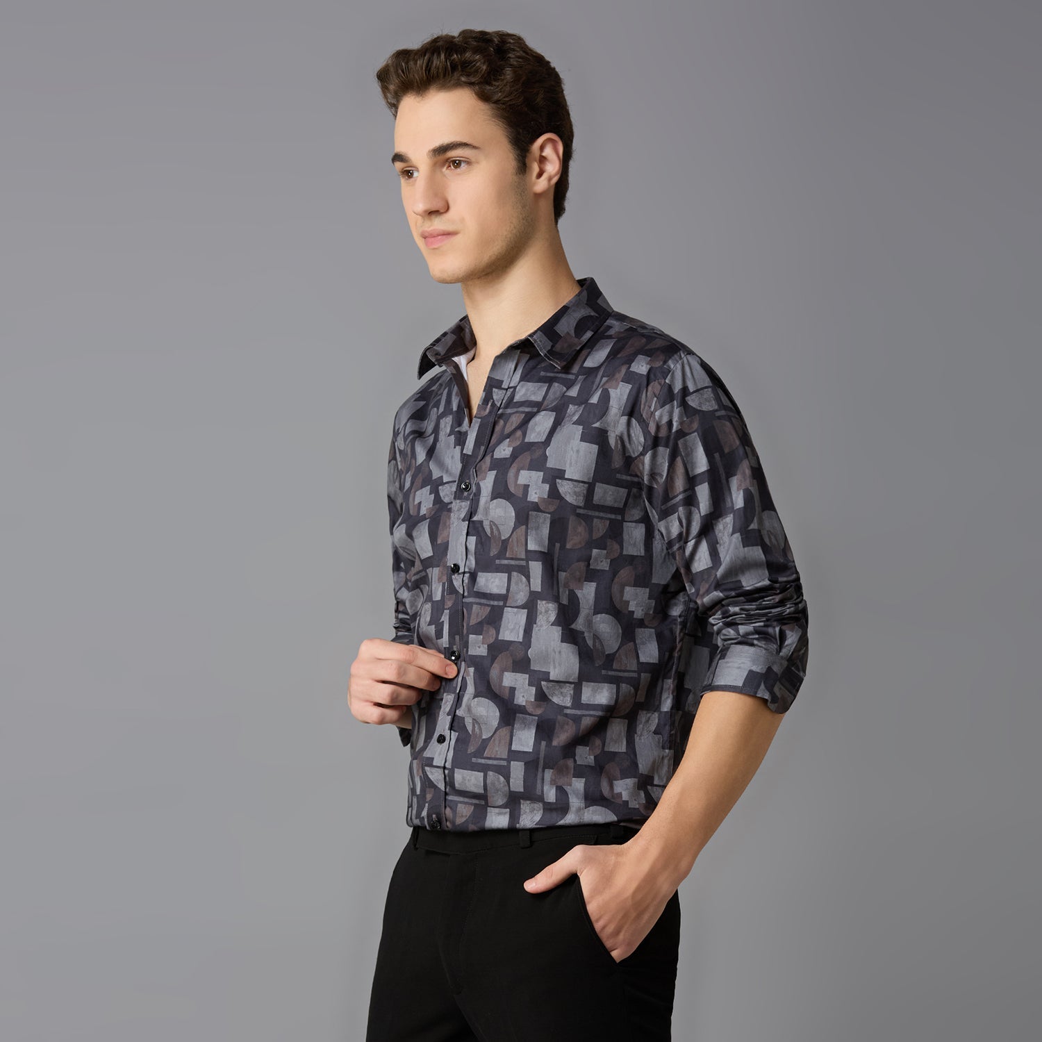 MARK & ALBERT Giza Cotton Printed Shirt – Gray