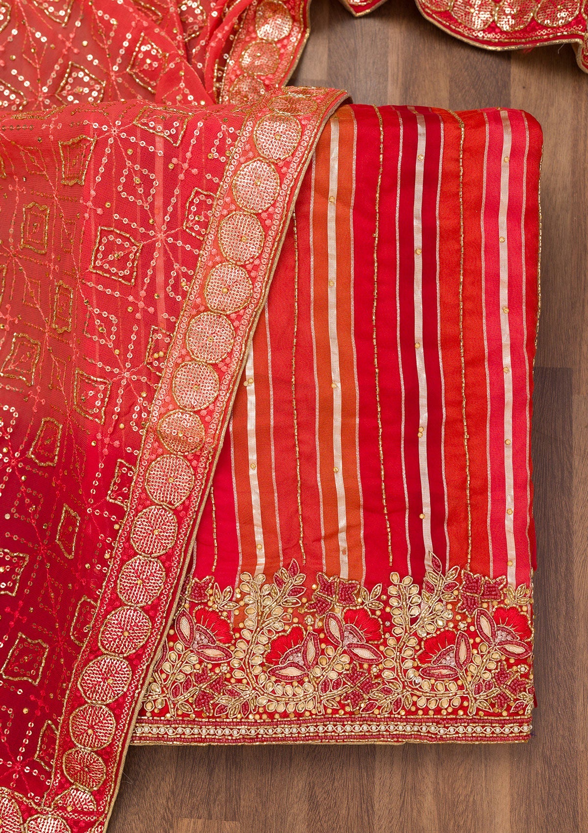Koskii Red Zariwork Semi Crepe Unstitched Salwar Suit - view 5