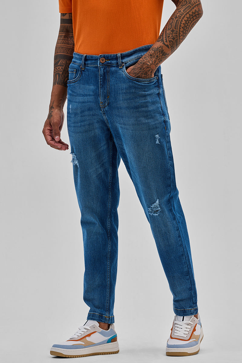 SNITCH Blue Distressed Slim Fit Jeans