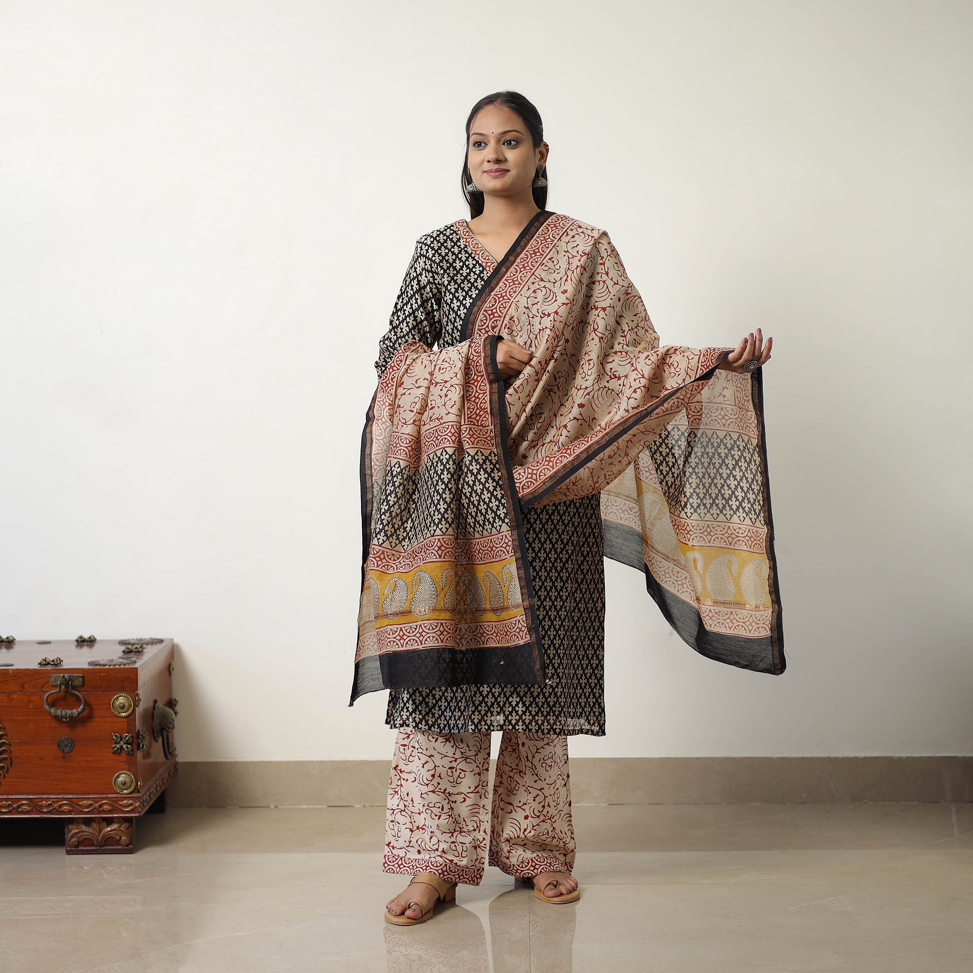 ITOKRI CASUALS Black - Chanderi Silk Hand Block Bagru Print Kurta Set 01 - view 2