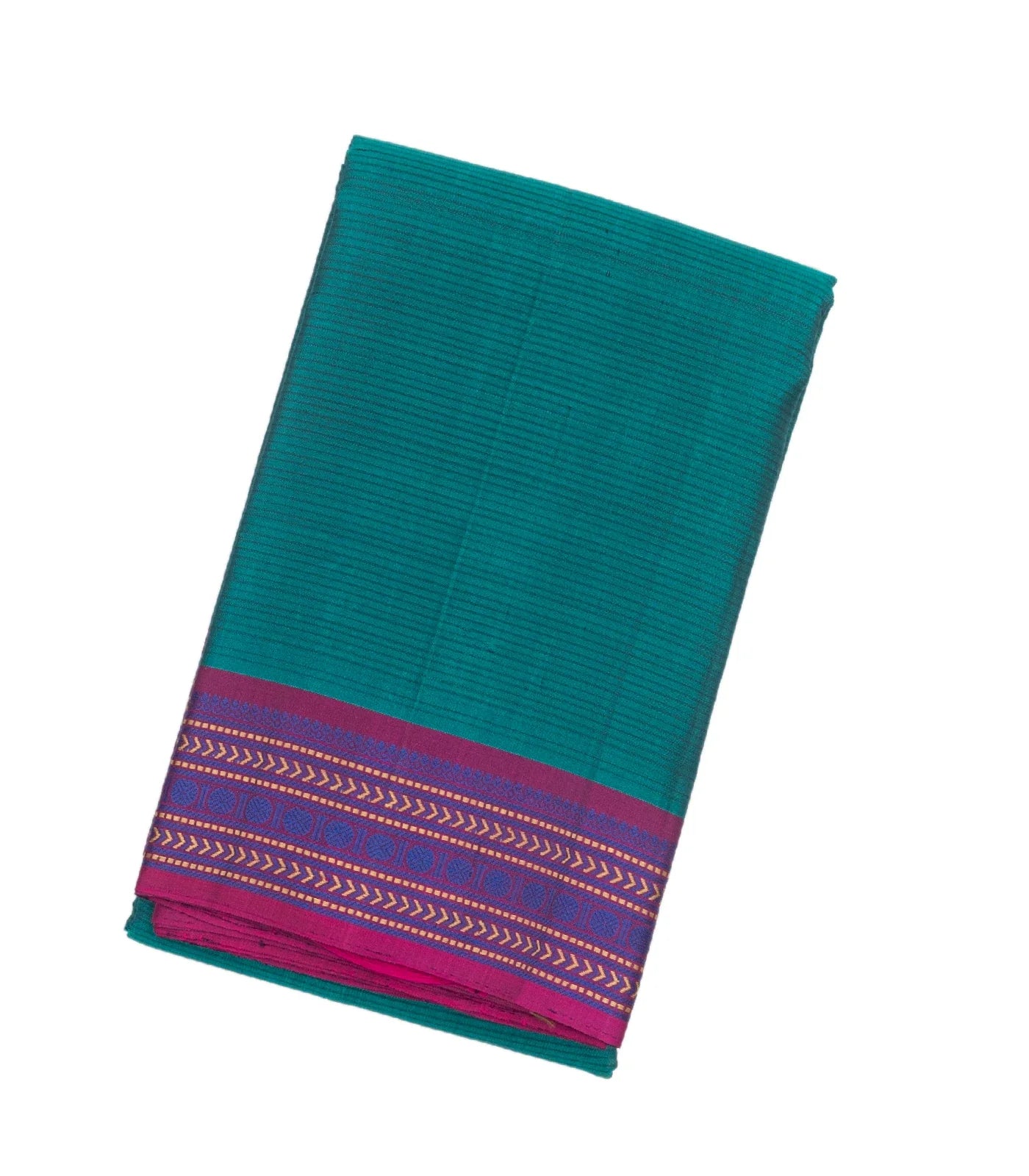 RmKV Cyan Handloom Kanchi Cotton Saree With Stripes & Contrast Border