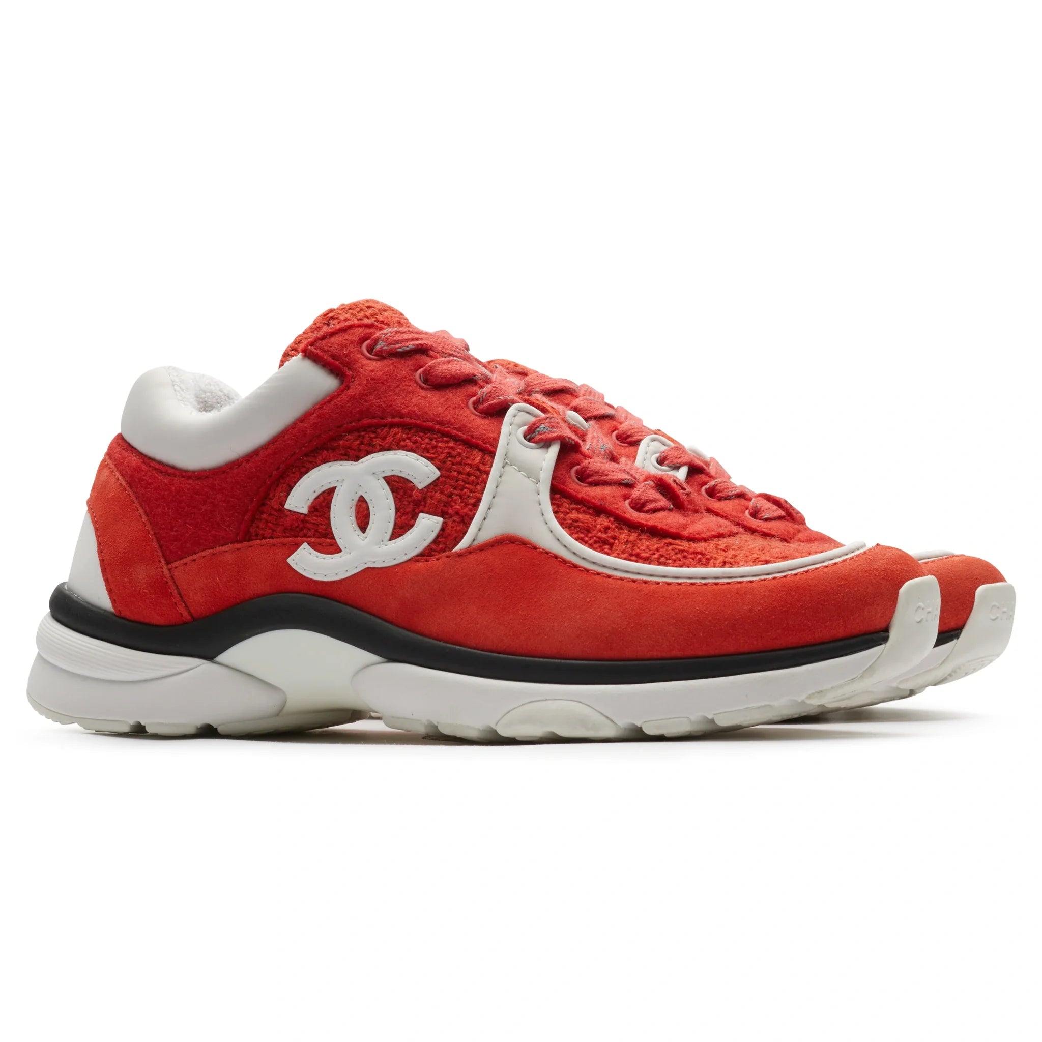 Chanel CC Logo Suede Red Tweed Sneaker - view 3