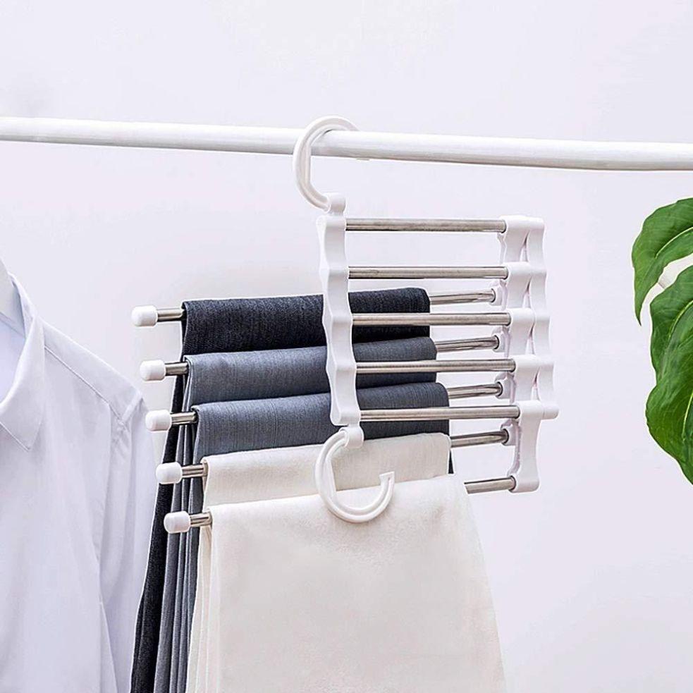 Roposo Clout Hanger-5 In 1 Stainless Steel Multifunction Retractable Pants Rack Trouser Hanger(Pack of 2)