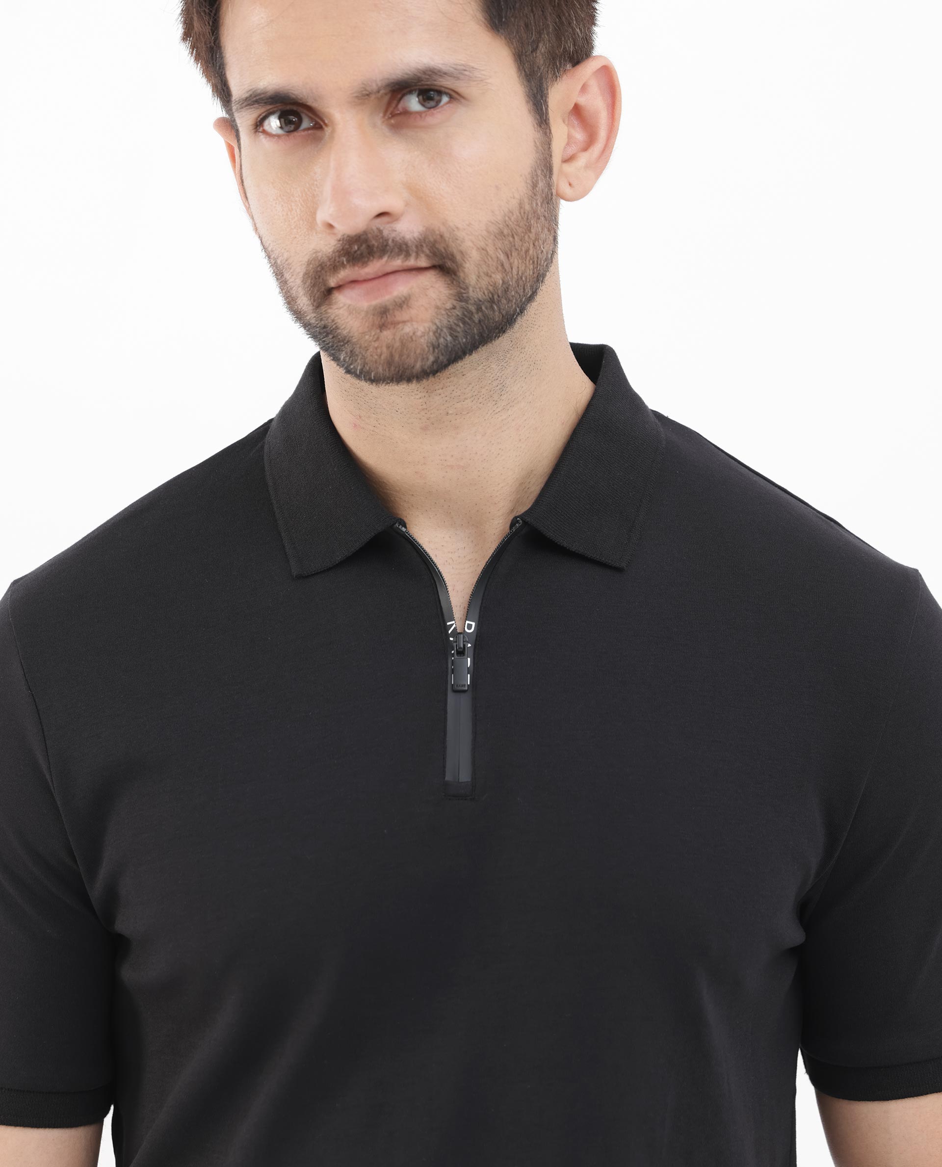 Rare Rabbit Men's Holit Black Half Sleeves Button Closure Solid Polo T-Shirt - view 4