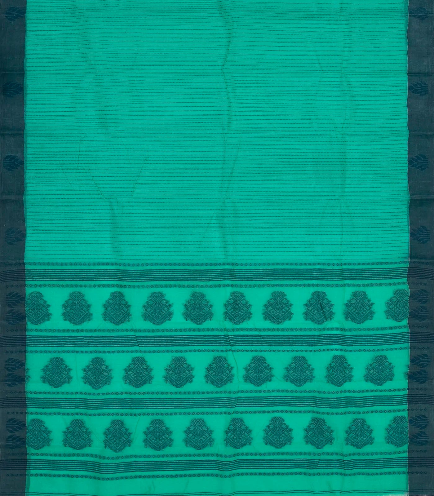 RmKV Aquamarine Bengal Cotton Saree With Dotted Stripes - view 2