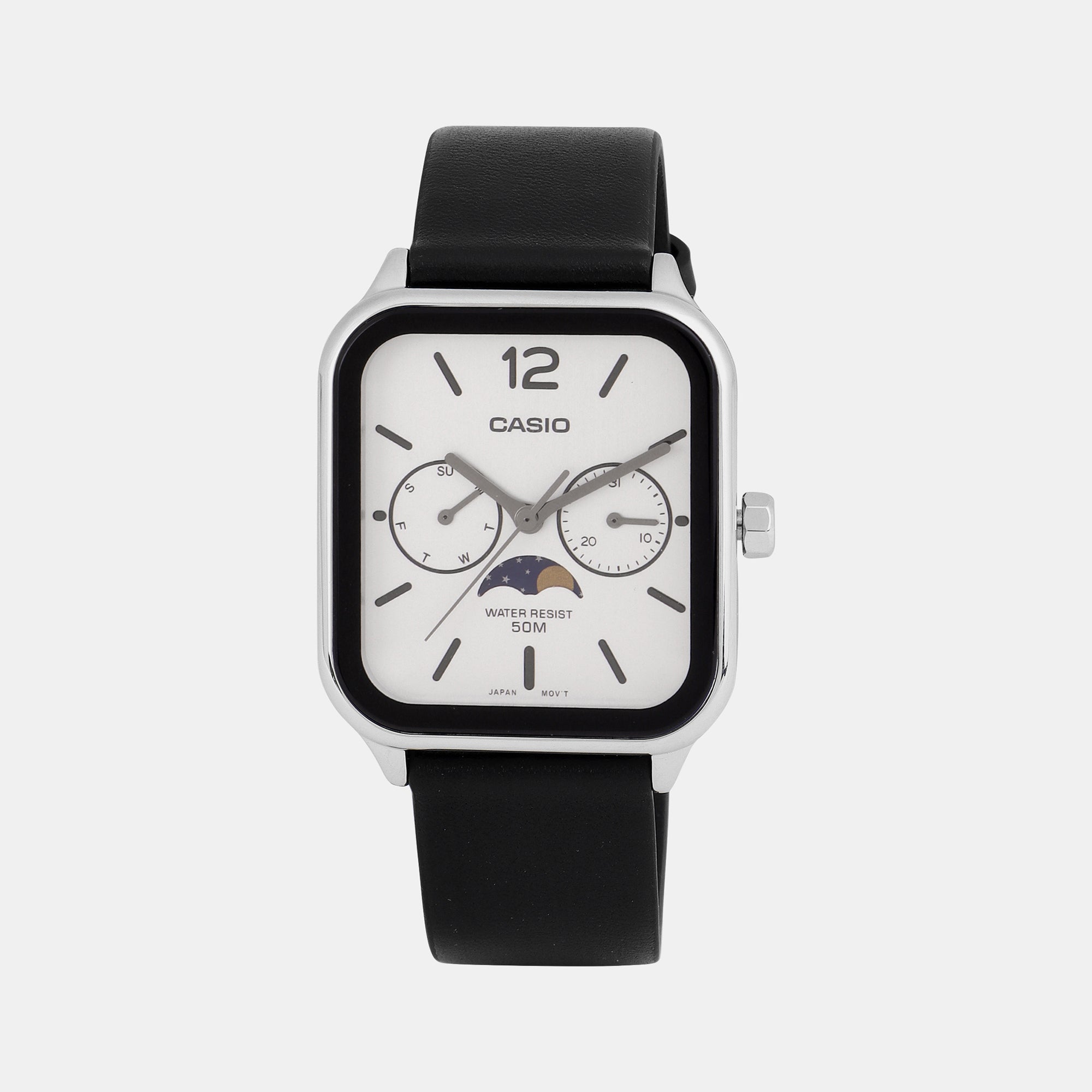 Casio Enticer Men Quartz White Dial Chronograph Leather Watch A2186