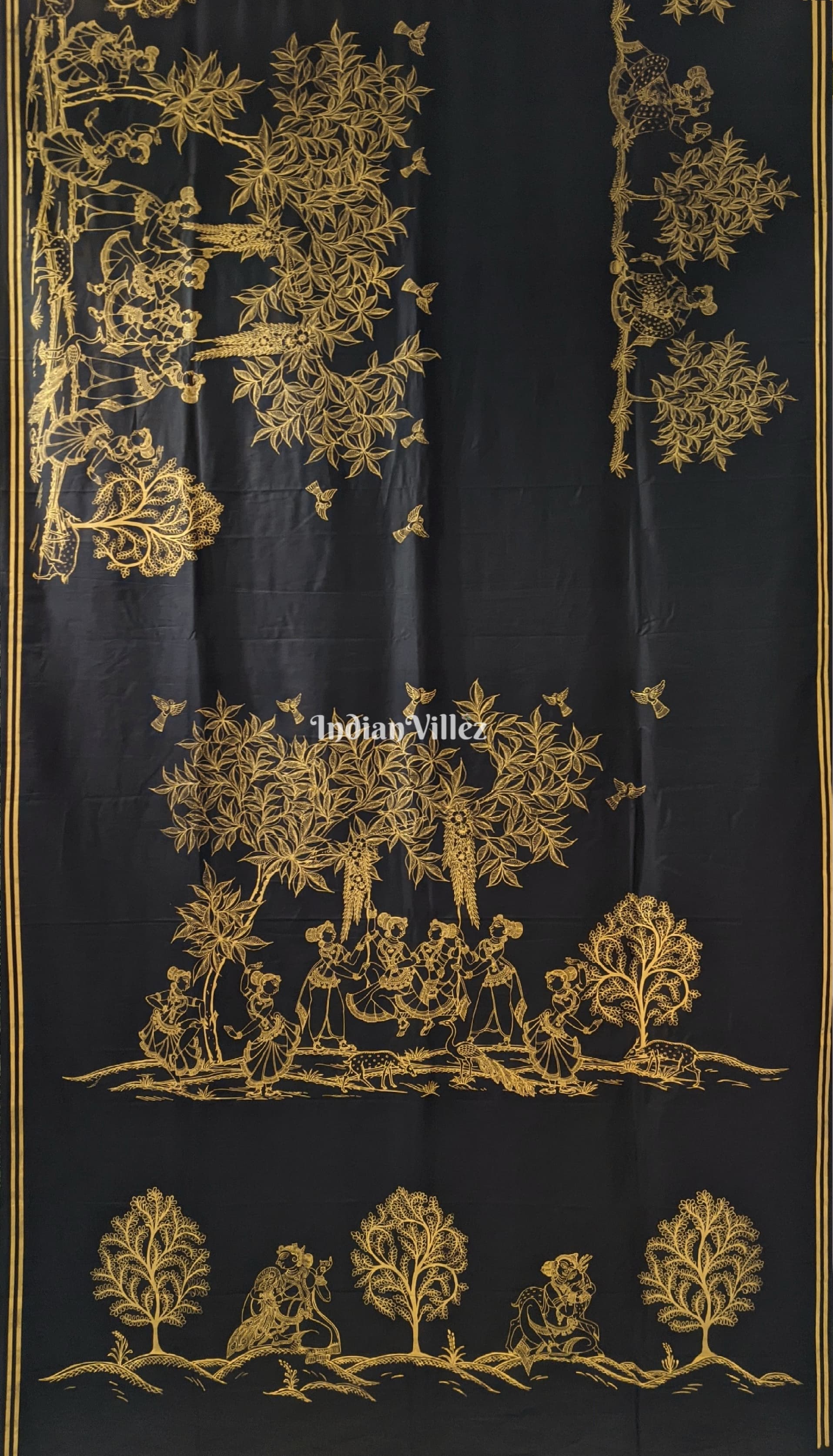 IndianVillèz Black Single Line Pattachitra Saree