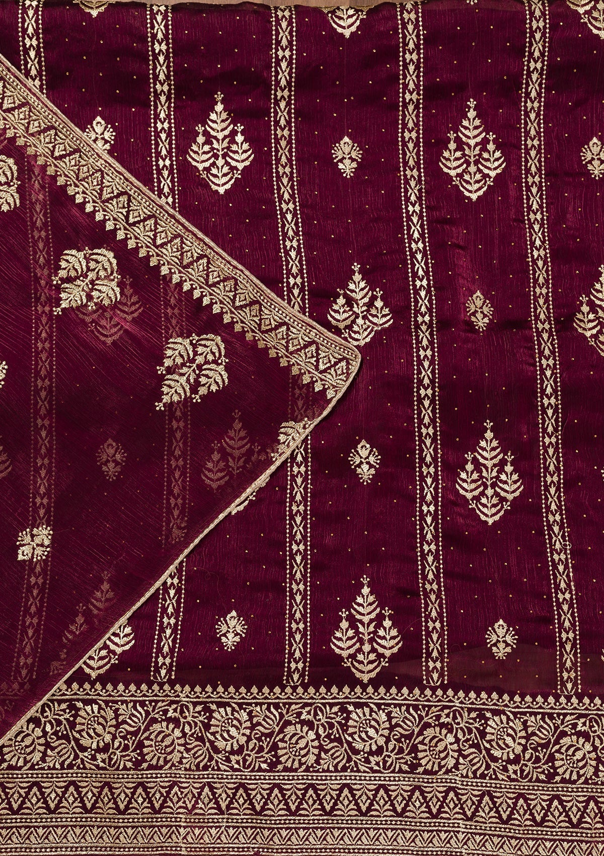 Koskii Wine Zariwork Semi Crepe Unstitched Salwar Suit - view 3