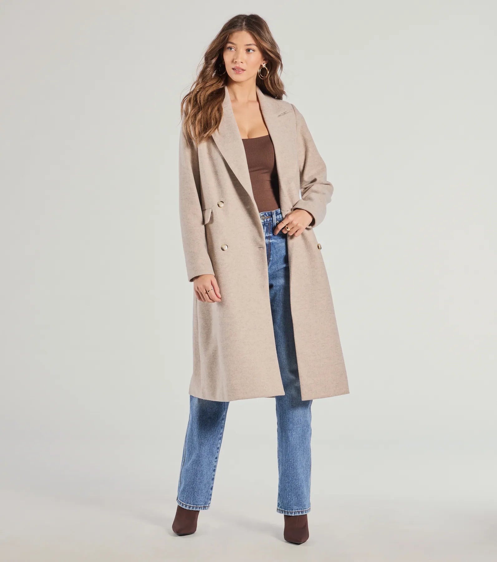 Windsor Refined Glamour Oversized Faux Wool Trench Coat