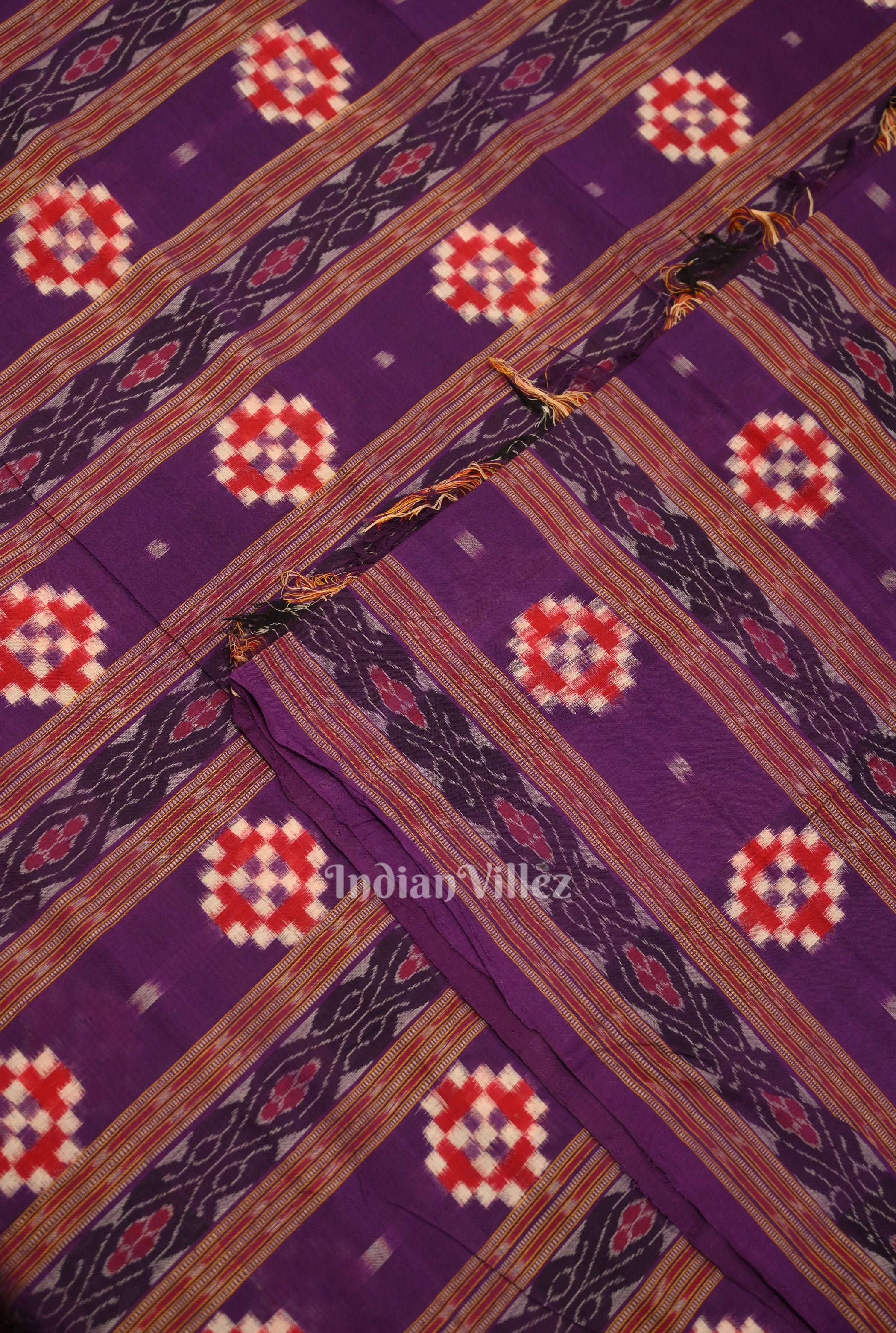 IndianVillèz Grape Purple Pasapali Sambalpuri Ikat Cotton Fabric - view 2