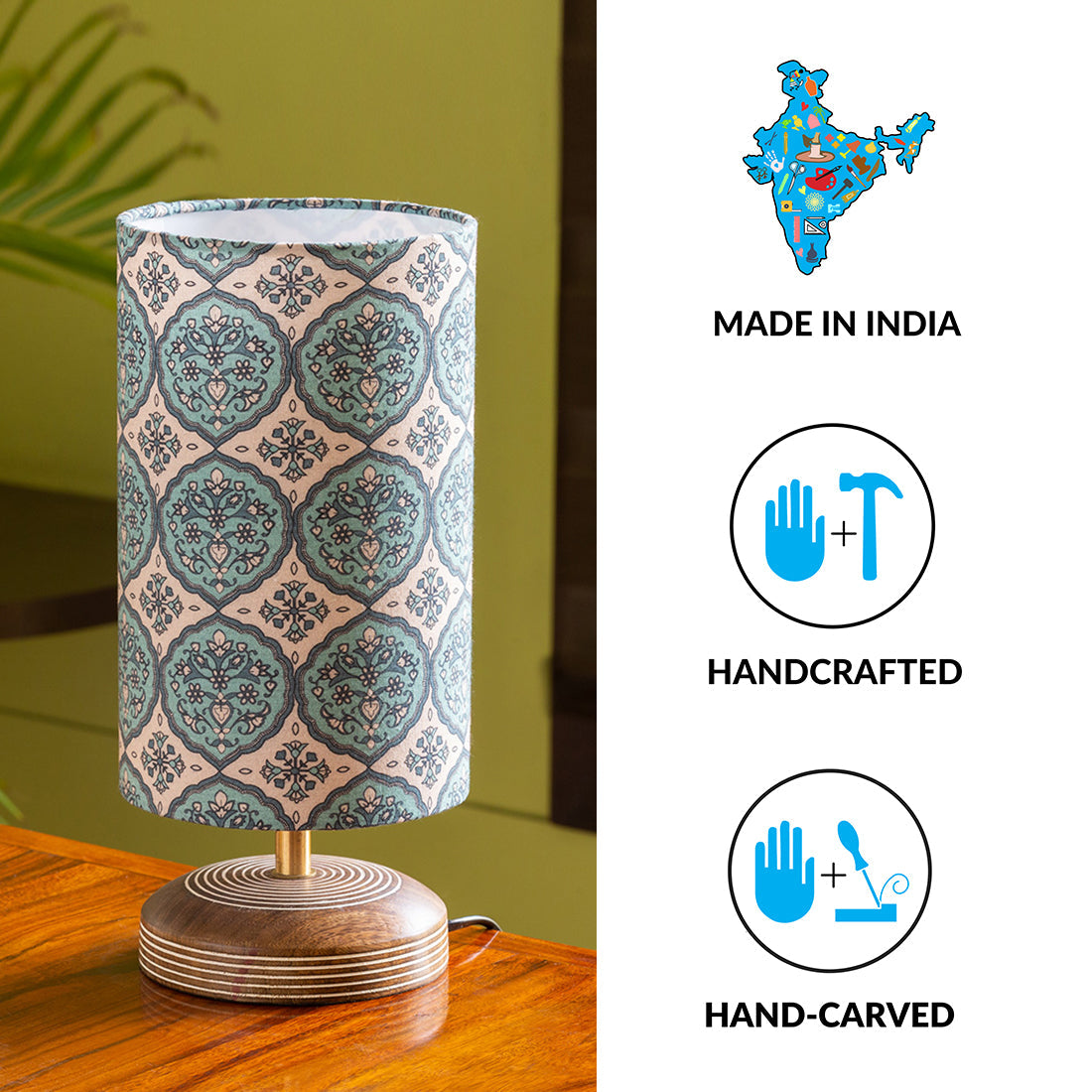 EXCLUSIVELANE 'Paisley-Carved' Table Lamp In Mango Wood (14 Inch) - view 5