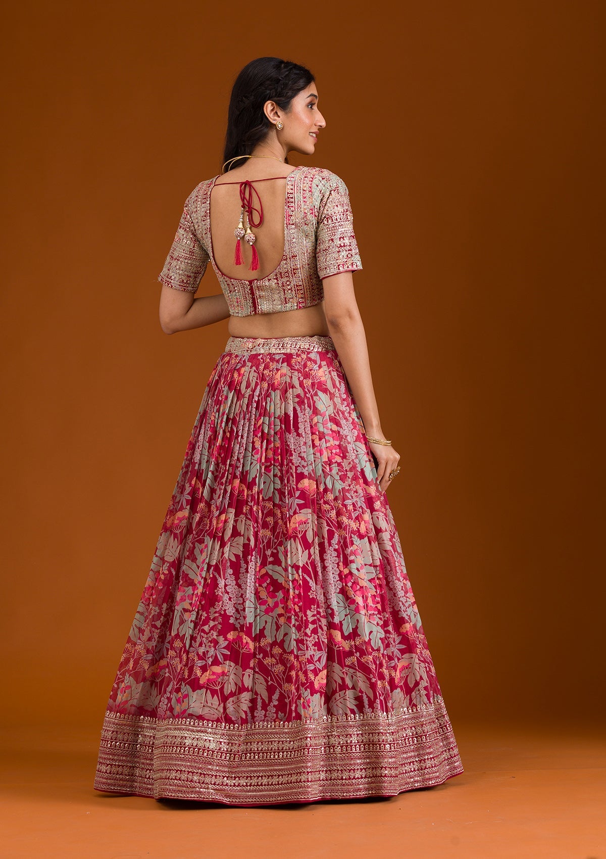 Koskii Maroon Printed Georgette Readymade Lehenga - view 3