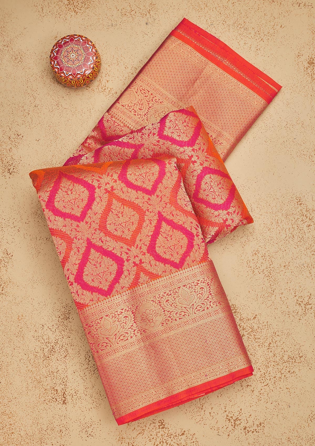 Koskii Orange Zariwork Pure Silk Saree – Women's