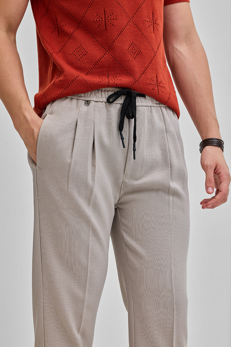 SNITCH Beige Textured Relaxed Fit Trousers - view 4