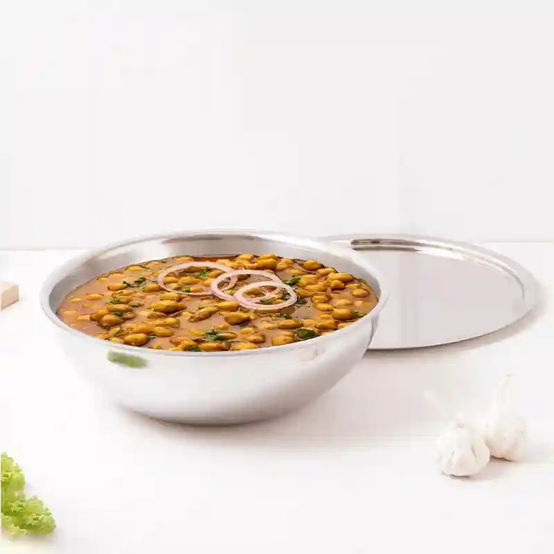 The Indus Valley TurboCuk Tri-ply Stainless Steel Tasla/Tasra/ Patila+ Steel Lid, Cook & Serve, Premium Quality, 3 Layer Thick Body, 100% Toxin-free, 