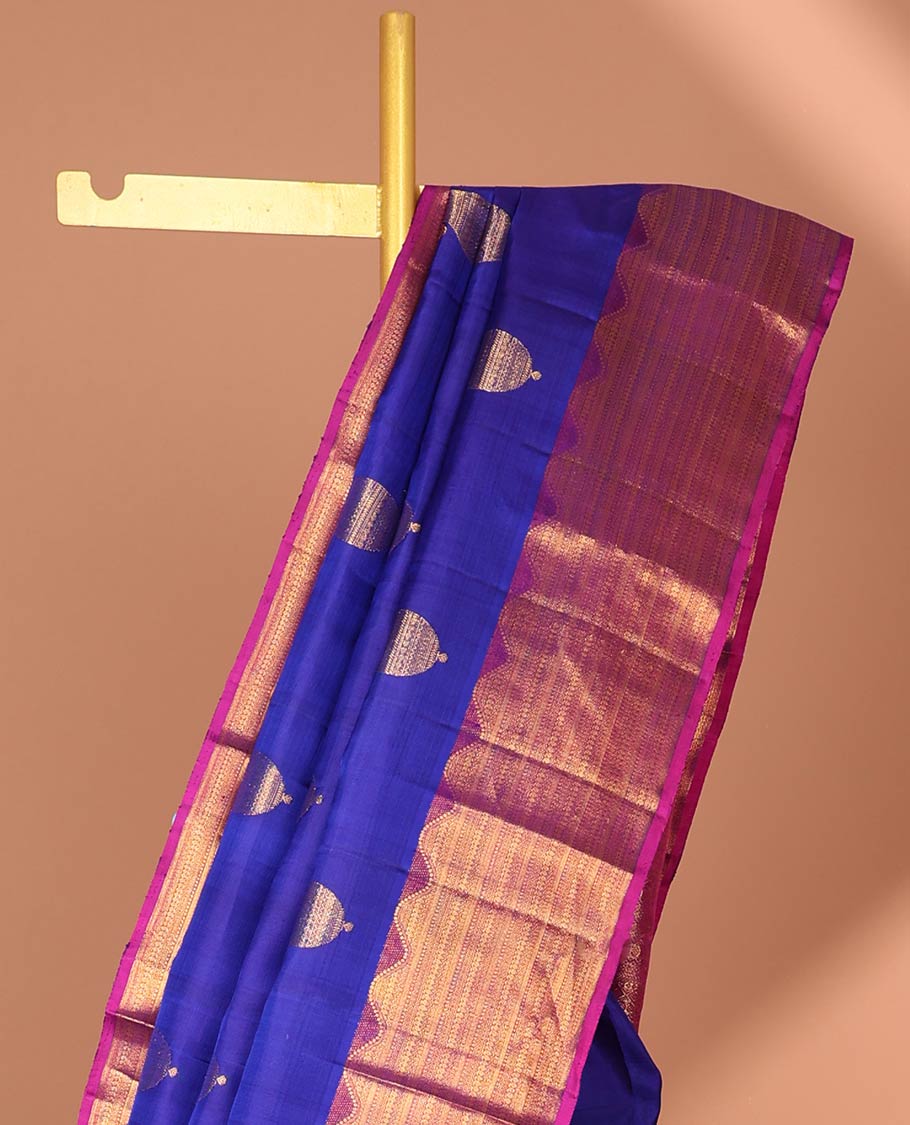 Pothys Blue manga buttas silk saree with contrast traditional zari border & intricate zari design pallu - view 2
