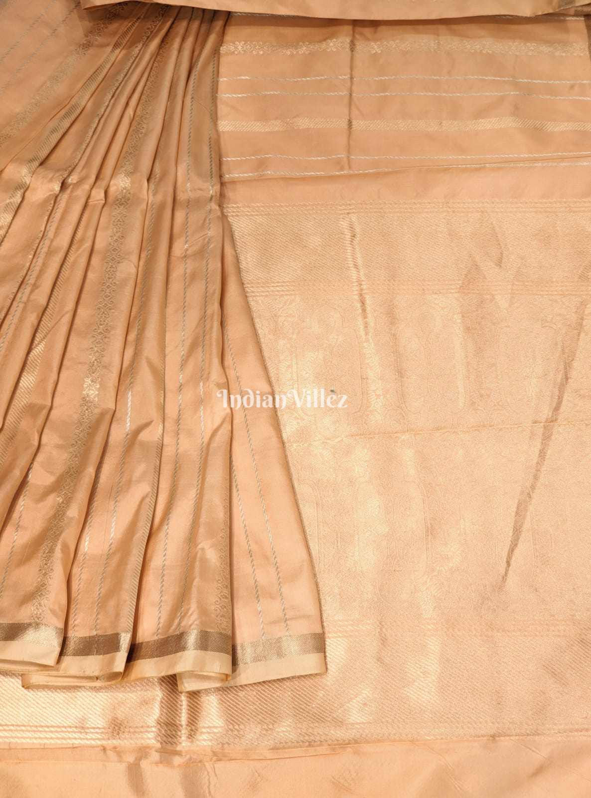 IndianVillèz Peach Color Designer Banarasi Katan Silk Saree