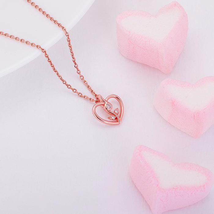 GIVA Jewellery Rose Gold Leaf Me More Heart Pendant with Link Chain - view 2