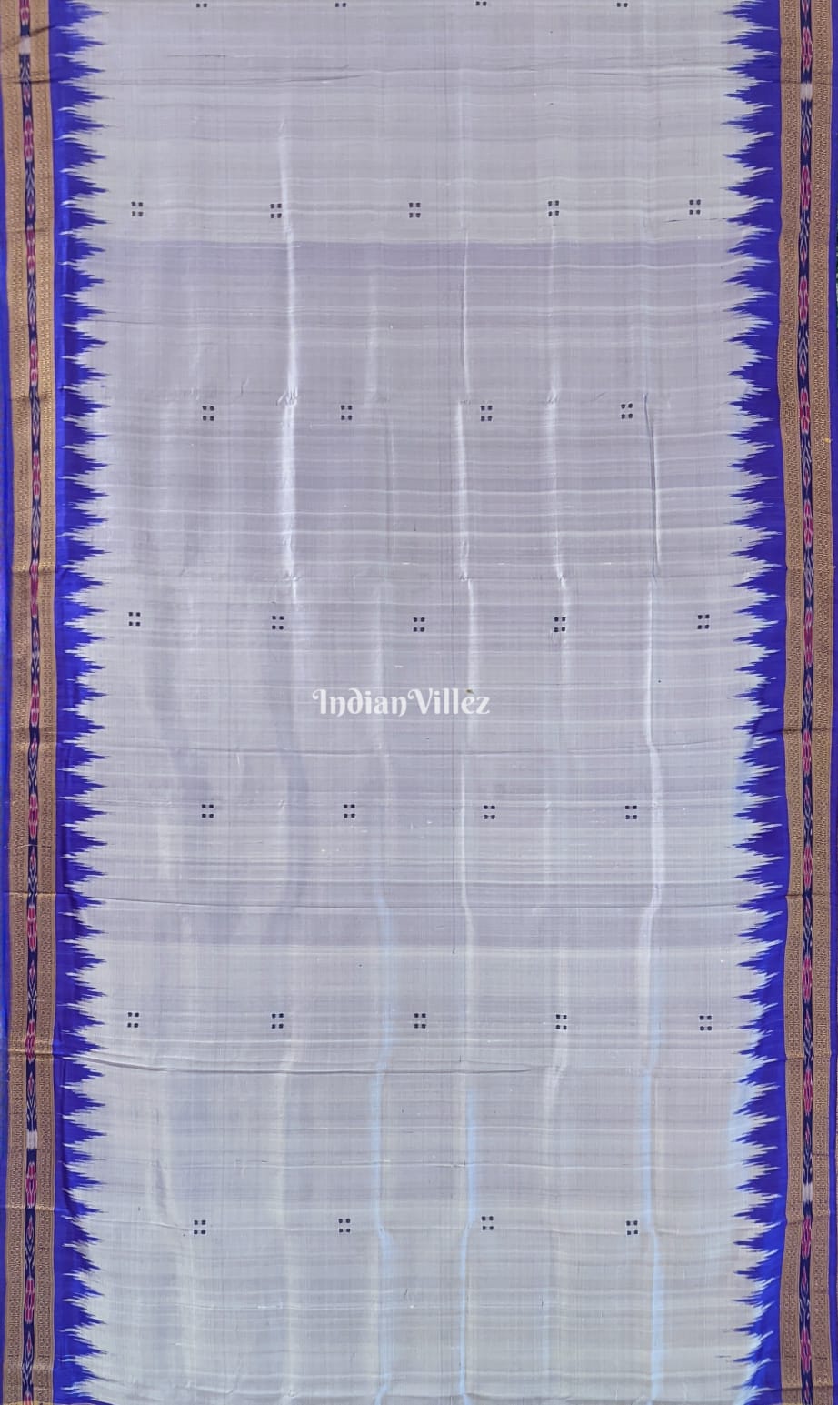 IndianVillèz Steel Blue Butta design Odisha Ikat Khandua Silk Saree - view 3