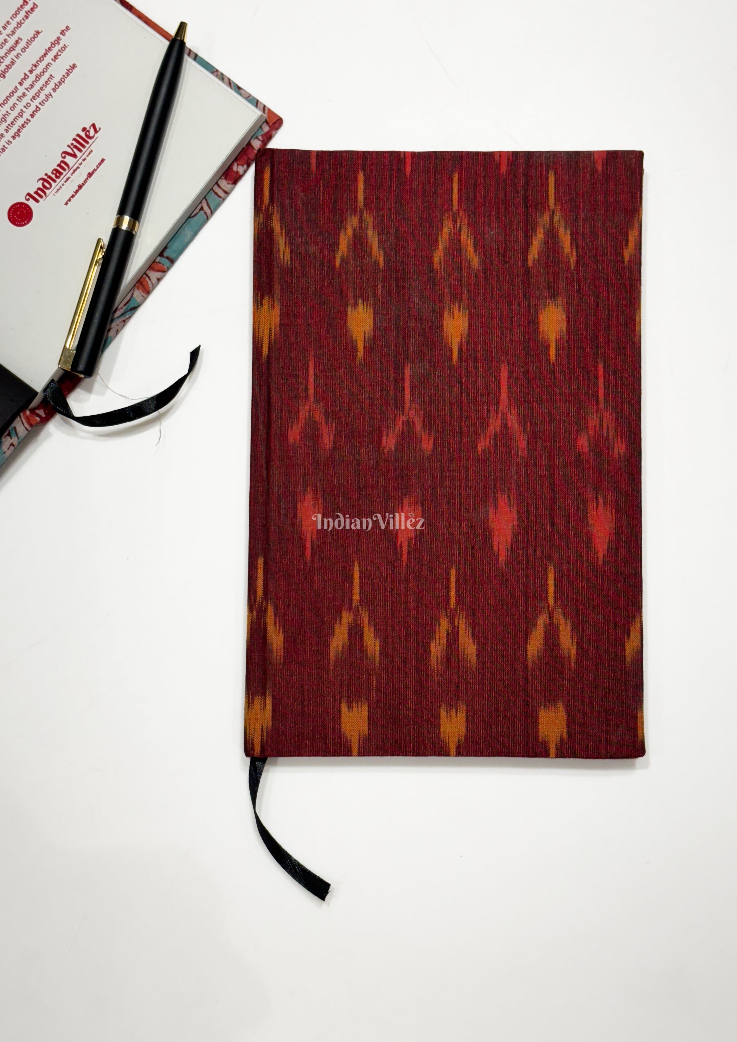 IndianVillèz Maroon Handmade Ikat Woven Cotton Fabric Cover Diary