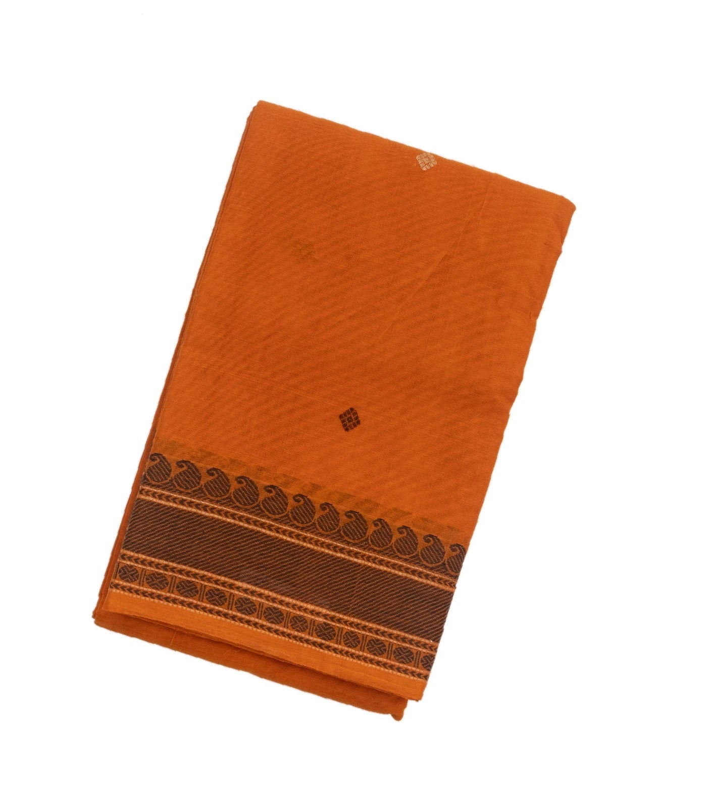 RmKV Orange Handloom Kanchi Cotton Saree With Diamond Motifs
