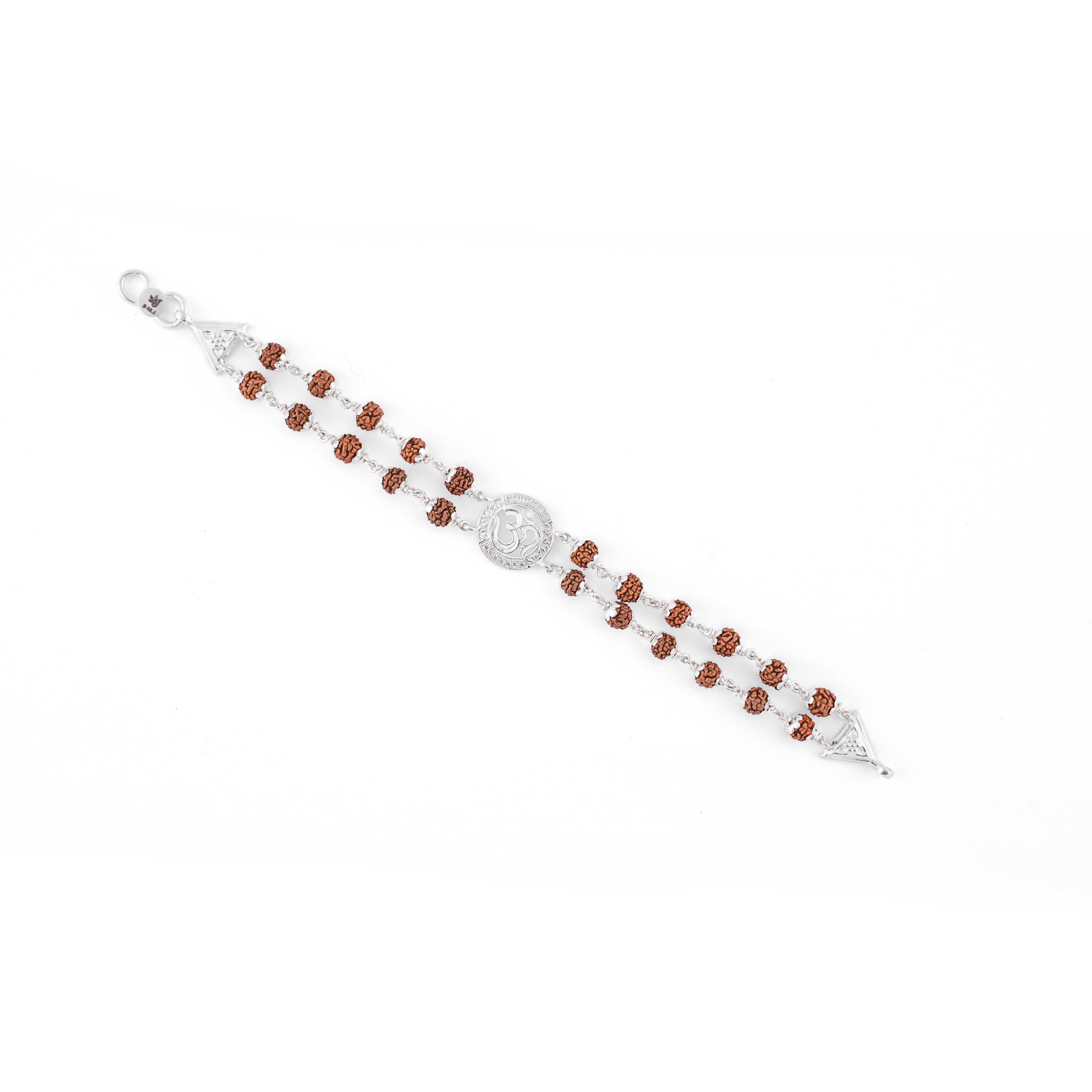 Prinjal Jewellers Rudraksha Silver Om Middle Double Line Bracelet - view 4