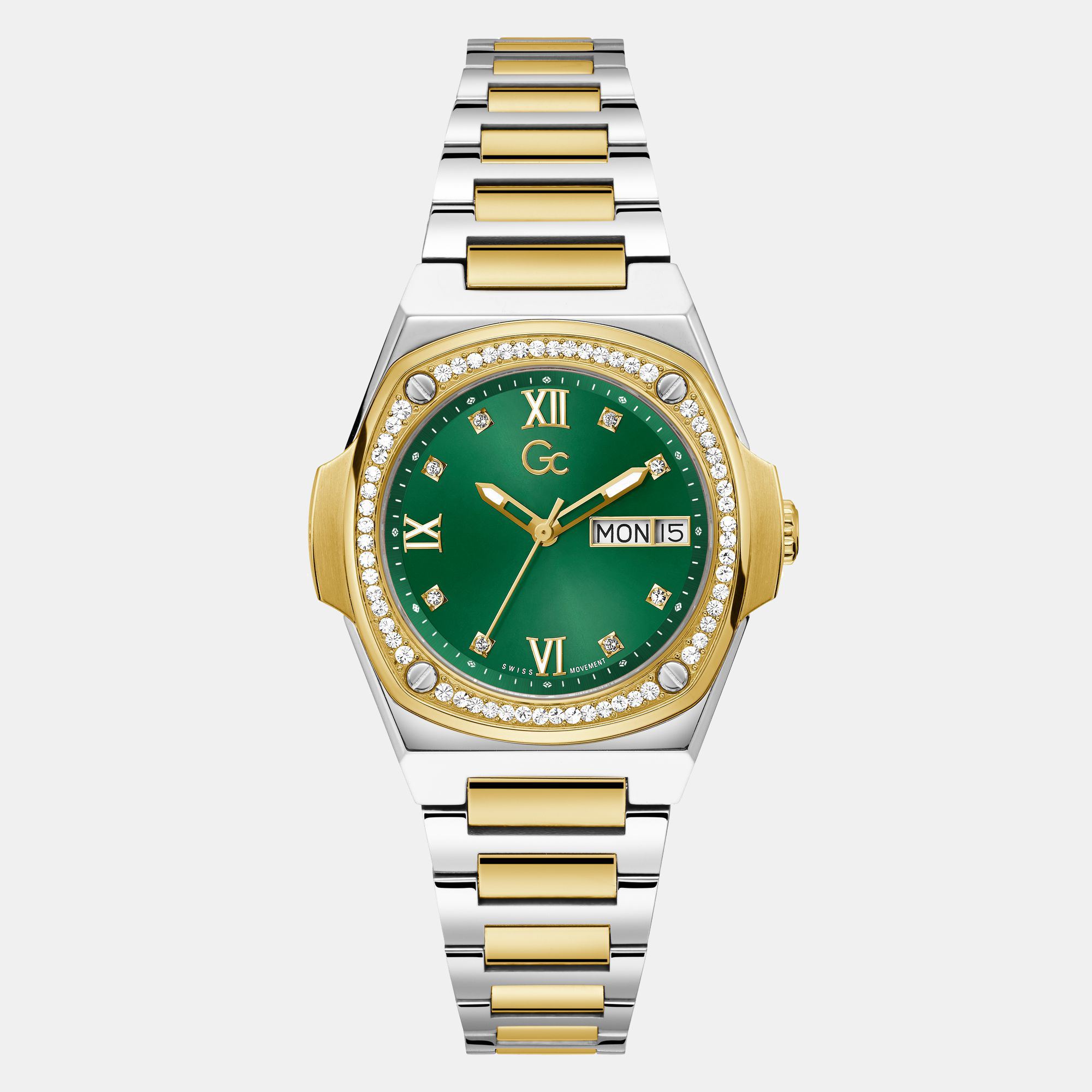 GC Coussin Shape Women Quartz Green Dial Analog Stainless Steel Watch Y98010L9MF