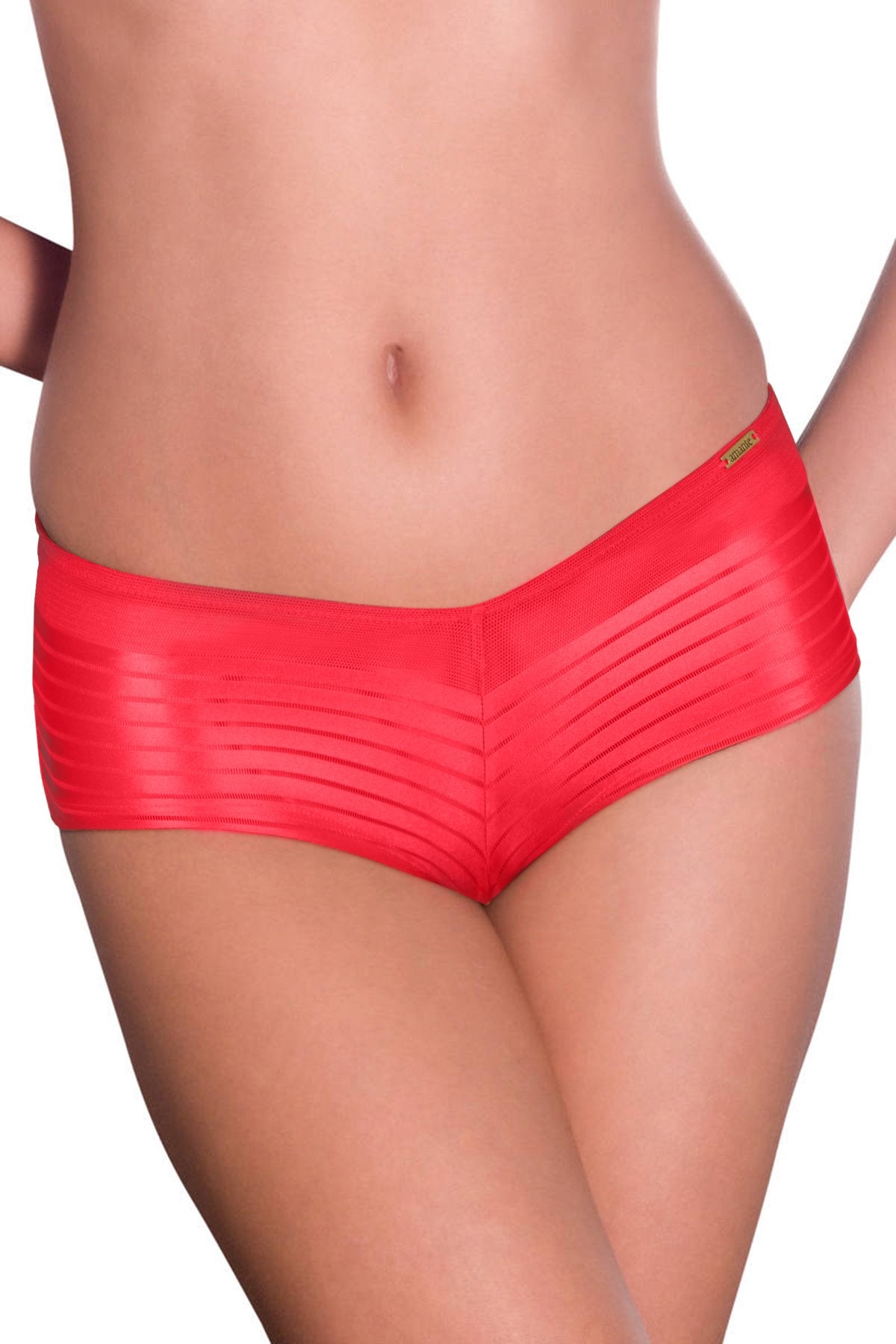 Amante Coral Sheer Stripes Boy Shorts - Coral