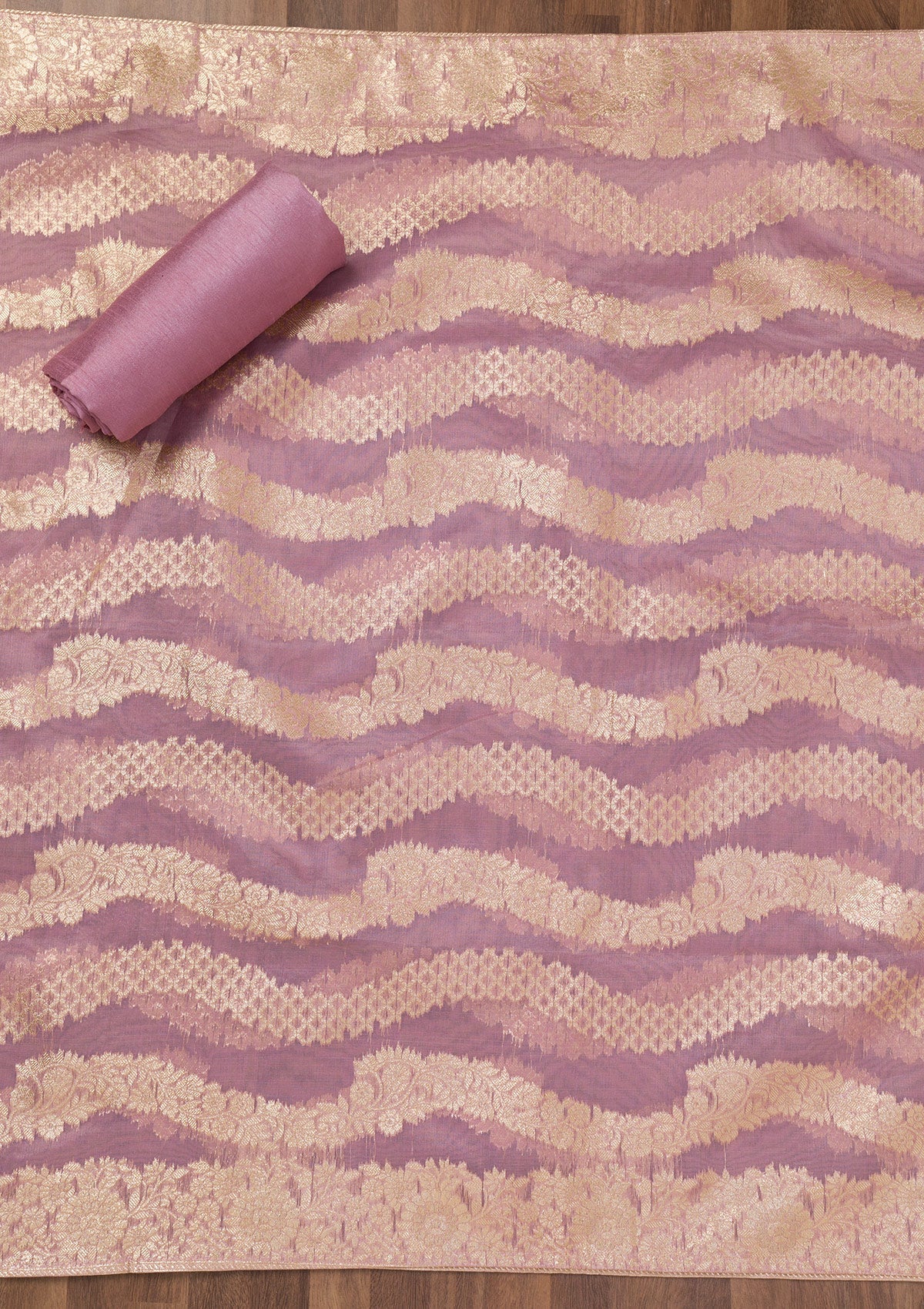 Koskii Peach Zariwork Banarasi Unstitched Salwar Suit - view 5
