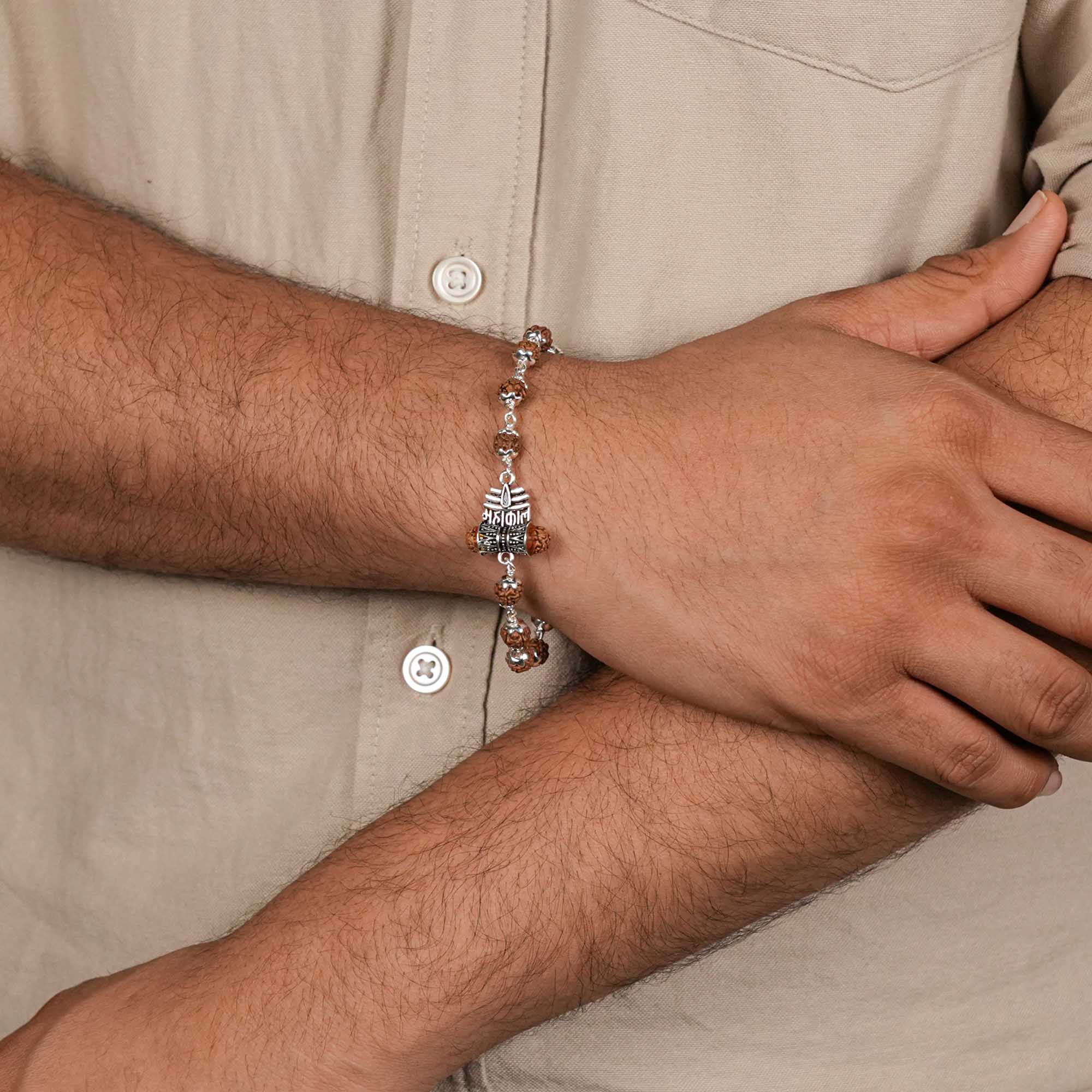 Prinjal Jewellers Rudraksha Silver Trinetra Mahakaal Bracelet - view 3