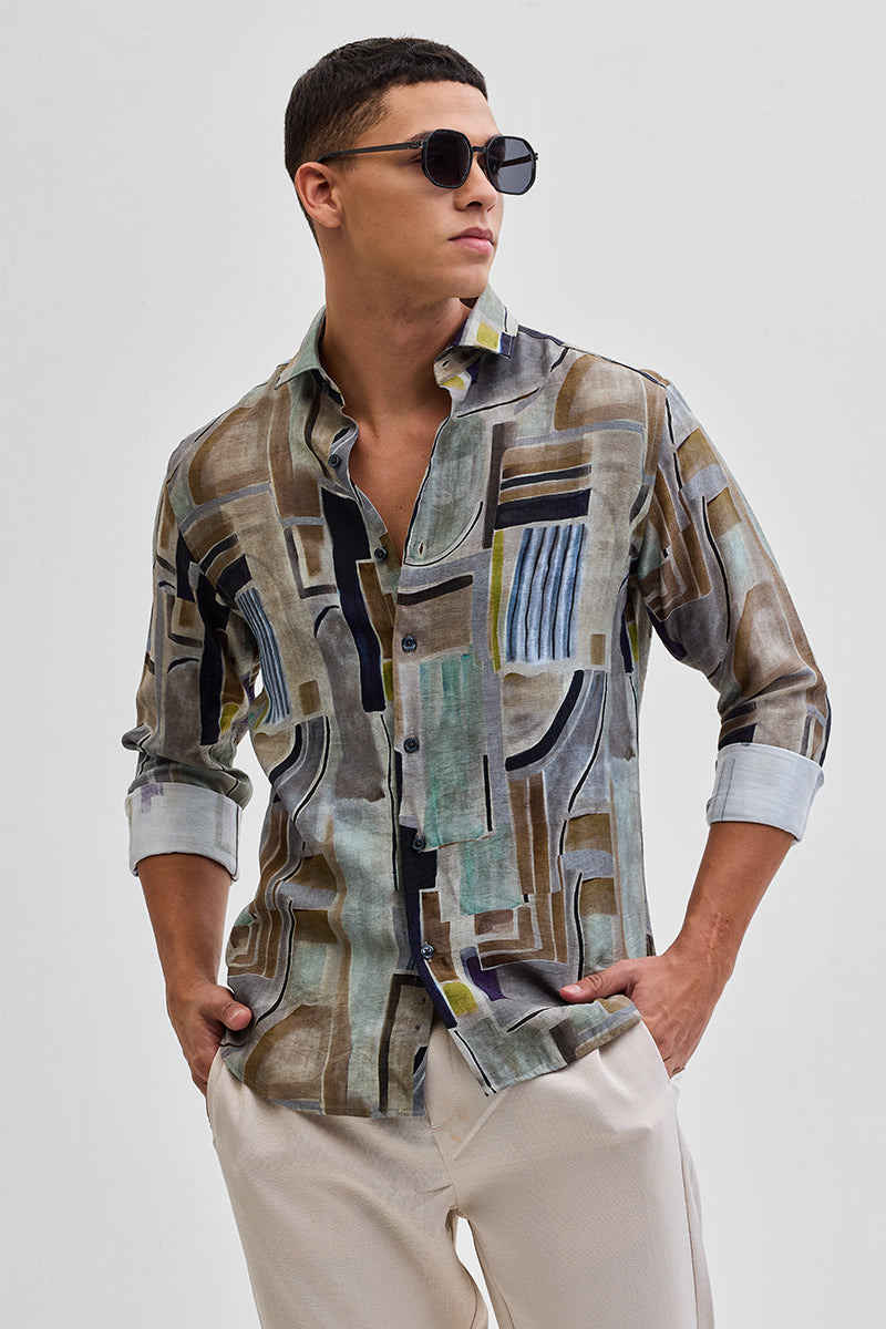 SNITCH Brown Textured Abstract Shirt