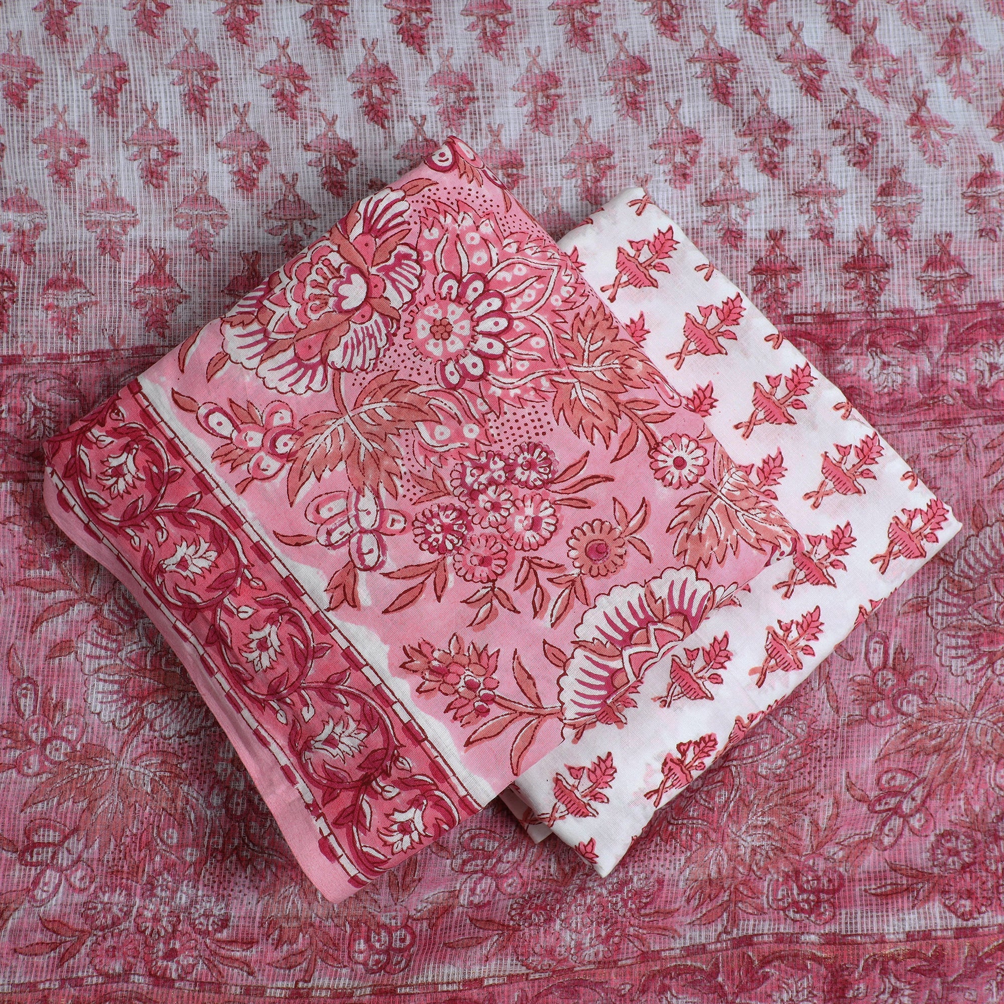 KUSUMLATA 3pc Sanganeri Block Printed Cotton Suit Material with Kota Doria Dupatta 19 - view 2