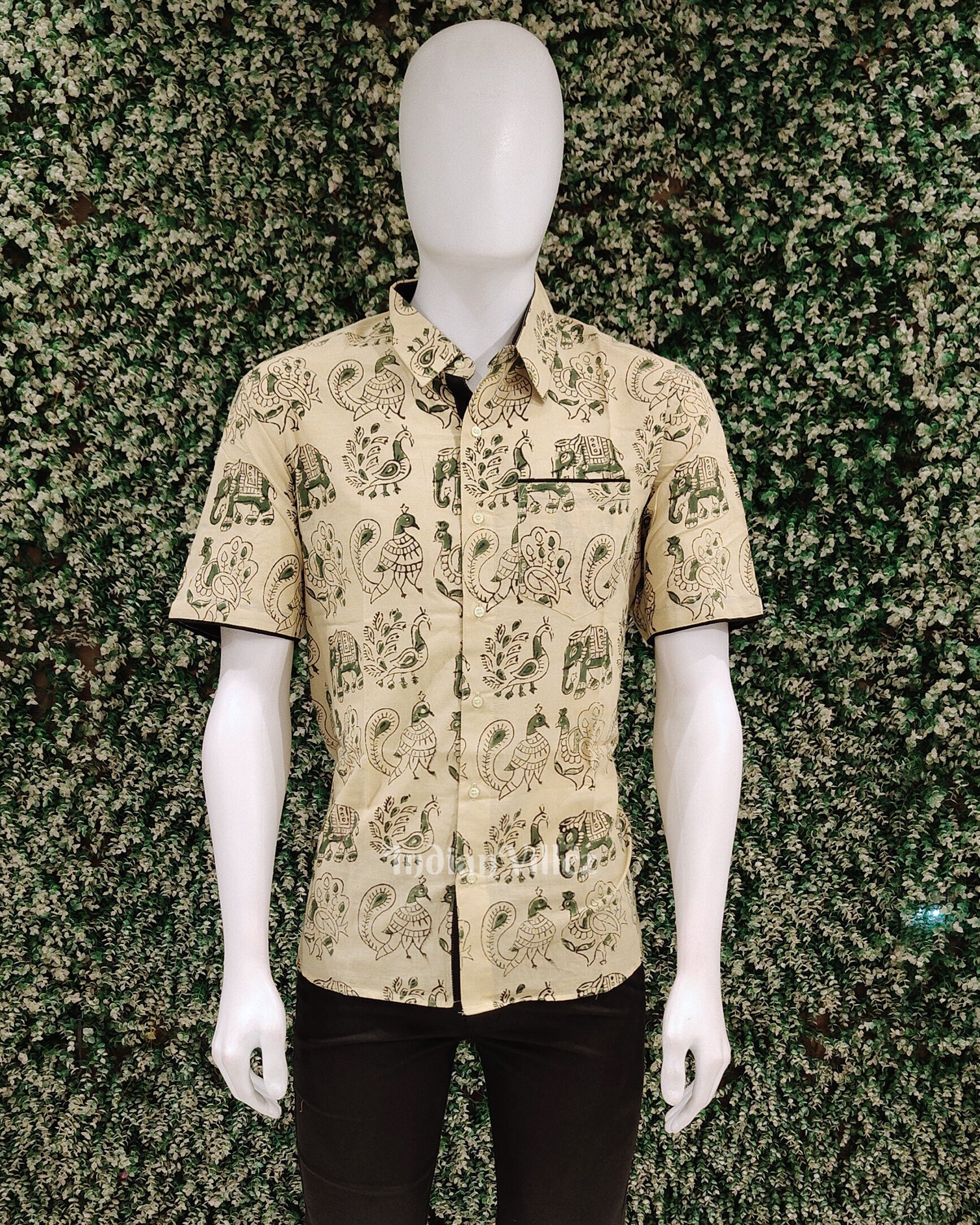 IndianVillèz Peacock Design Block Printed Half Sleeve Shirt for Men