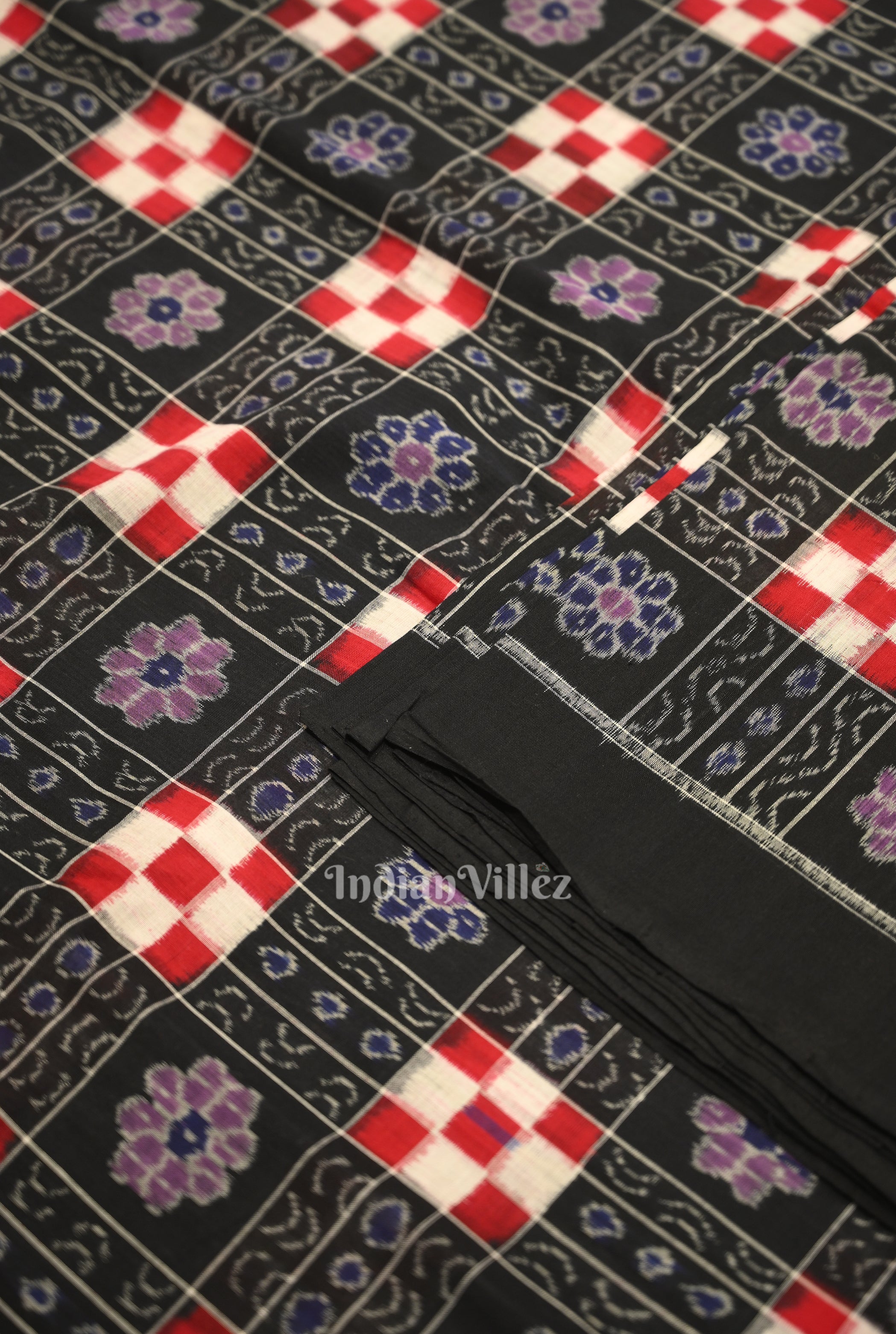 IndianVillèz Black with MultiColor Pasapali Theme Sambalpuri Ikat Cotton Fabric - view 2