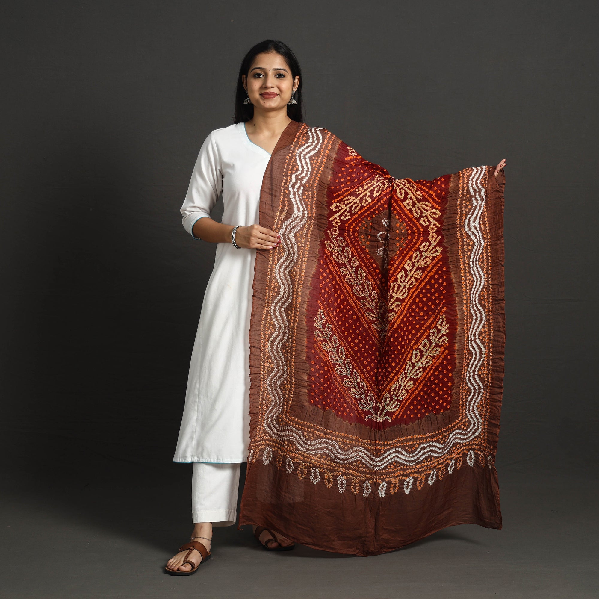 KACHCHH JI CHHAAP Brown - Kutch Tie-Dye Cotton Bandhani Dupatta 12
