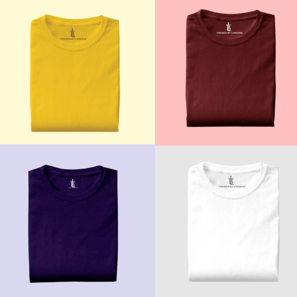 BlackTree Pack of 4 Half Sleeves T-Shirts for Men 180 GSM (Mustard,Maroon,Navy Blue and White )