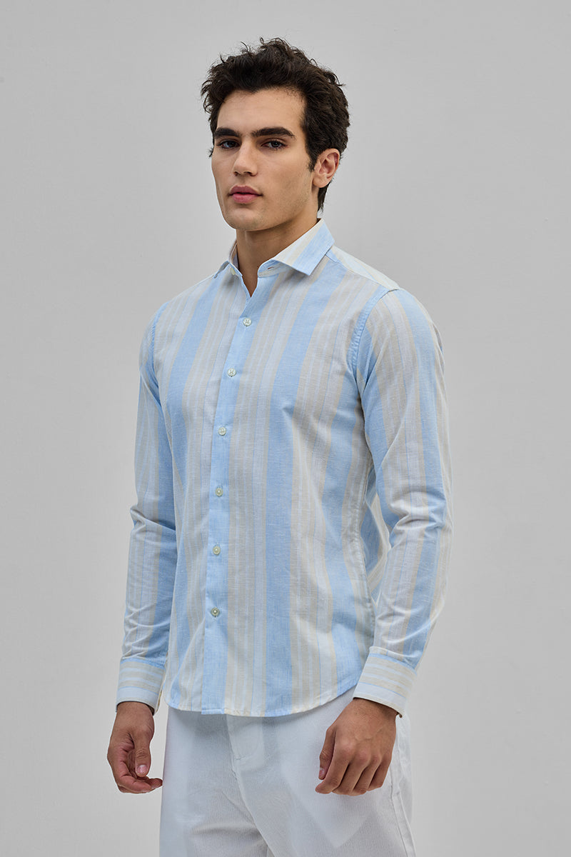 SNITCH Light Blue Stripes Slim Fit Shirt - view 6