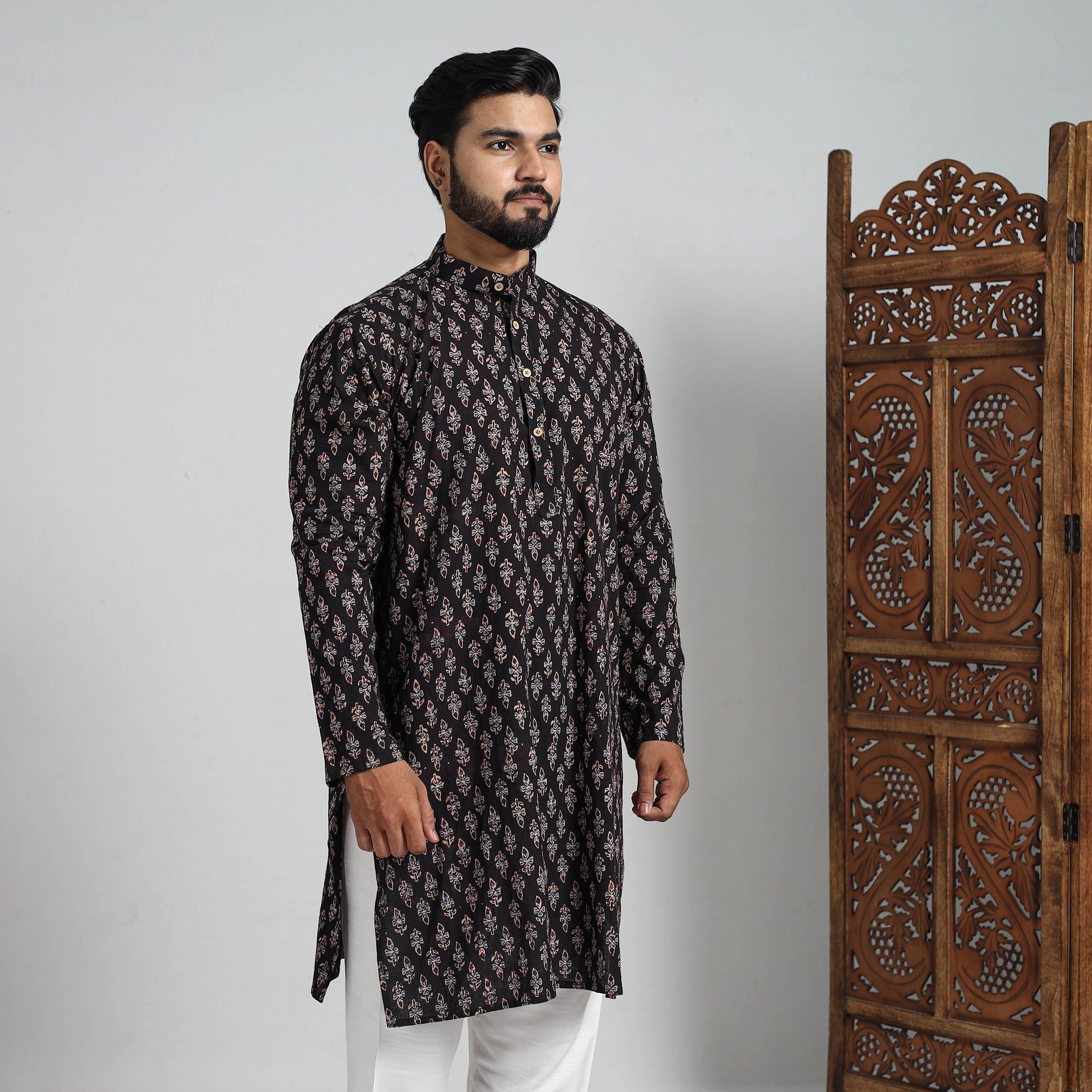 ITOKRI CASUALS Ajrakh Block Printed Cotton Men Long Kurta 10 - view 5