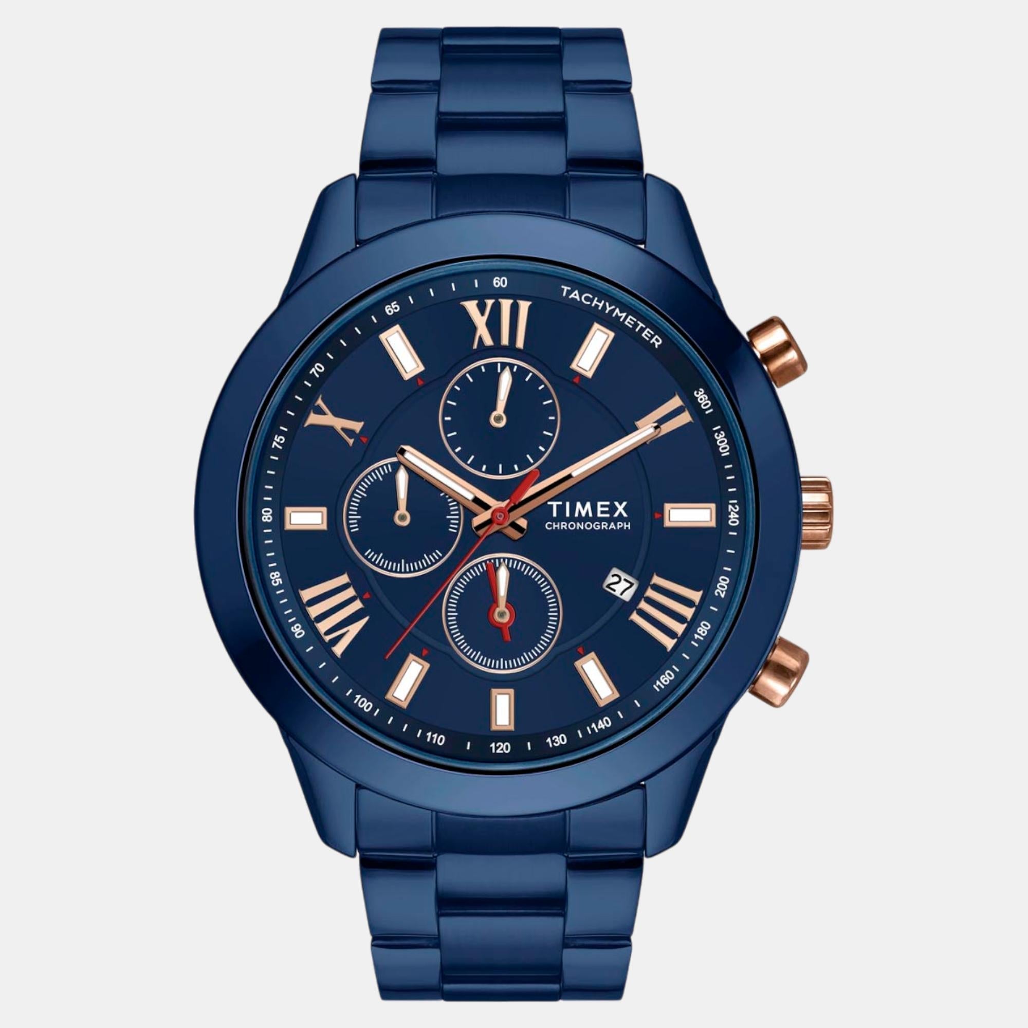 Timex Fashion Men Quartz Blue Dial Chronograph Stainless Steel Watch TWEG18517