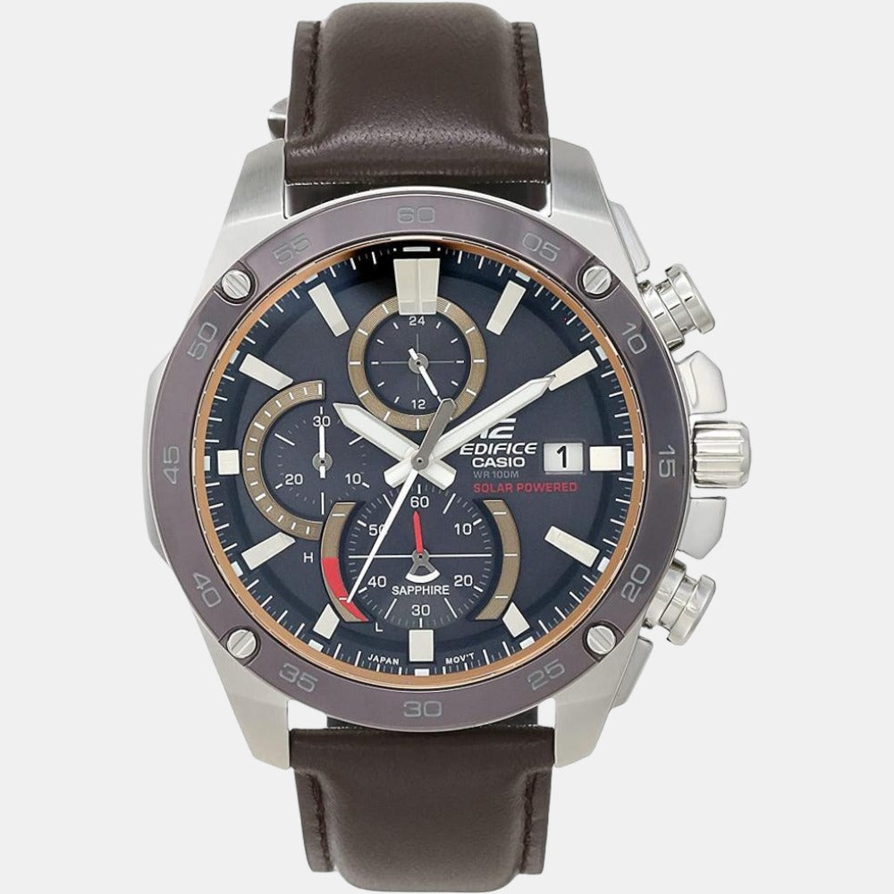 Casio Edifice Men Quartz Black Dial Chronograph Leather Watch EX464 - view 3
