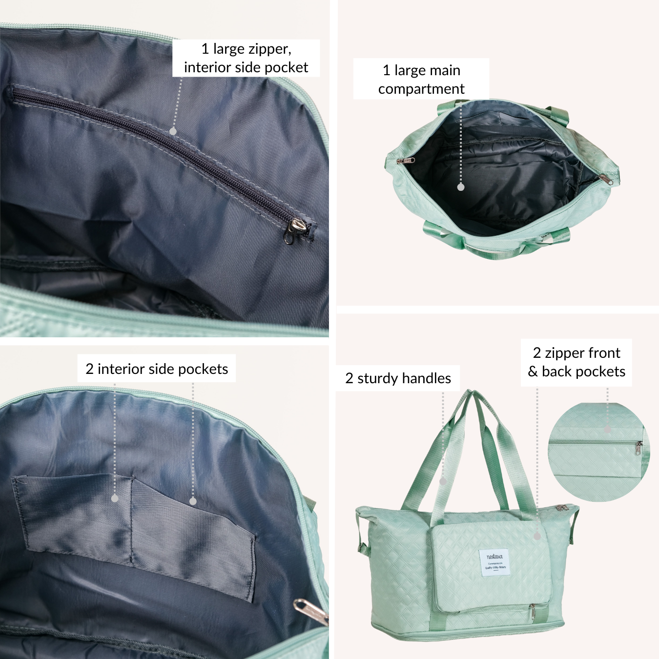 Nestasia Montara Expandable Foldable Luxe Travel Bag Mint - view 6